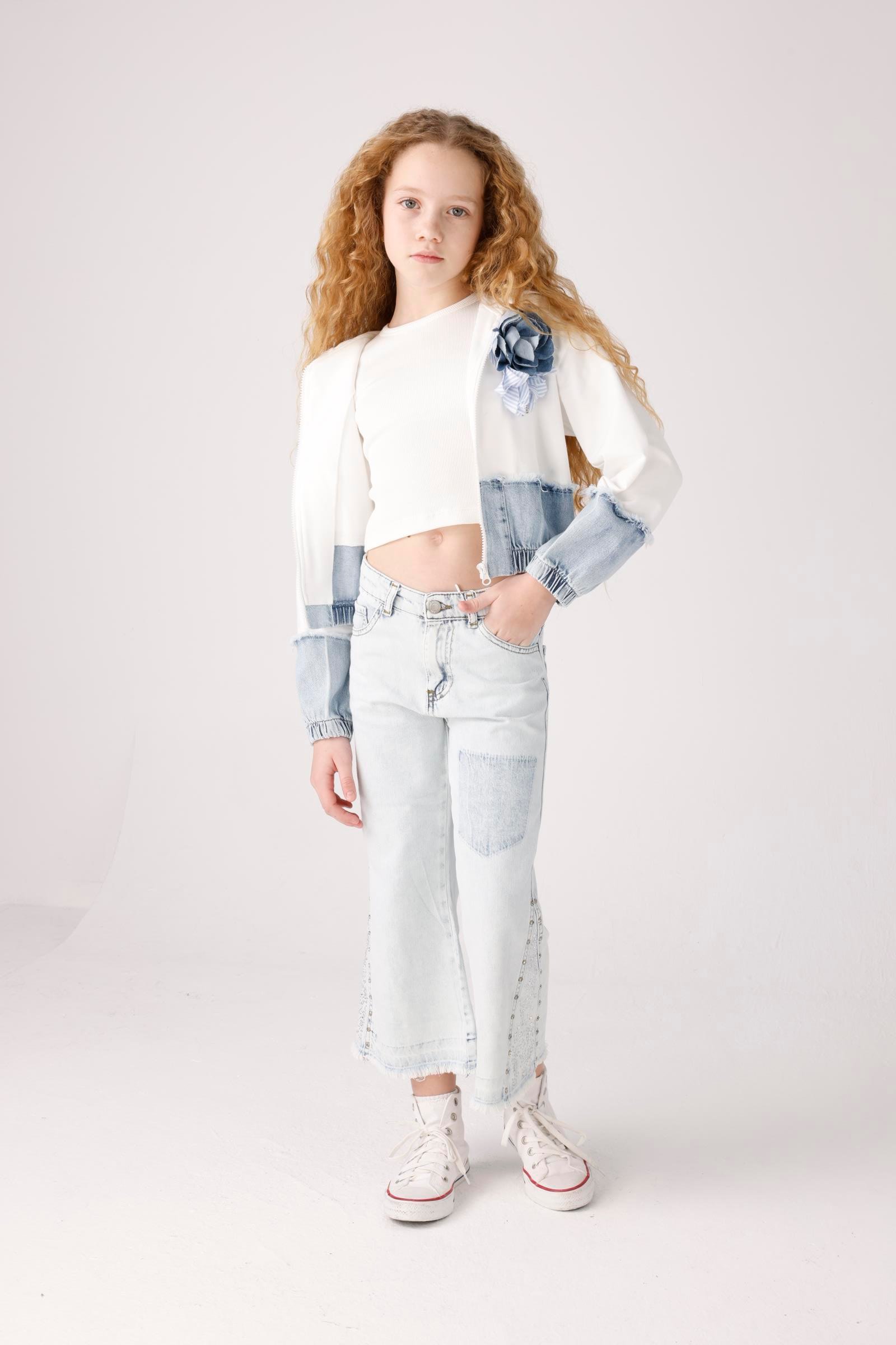 Jena Kız Çocuk Yamalı Denim Pantolon 9-14 Yaş Açık Mavi