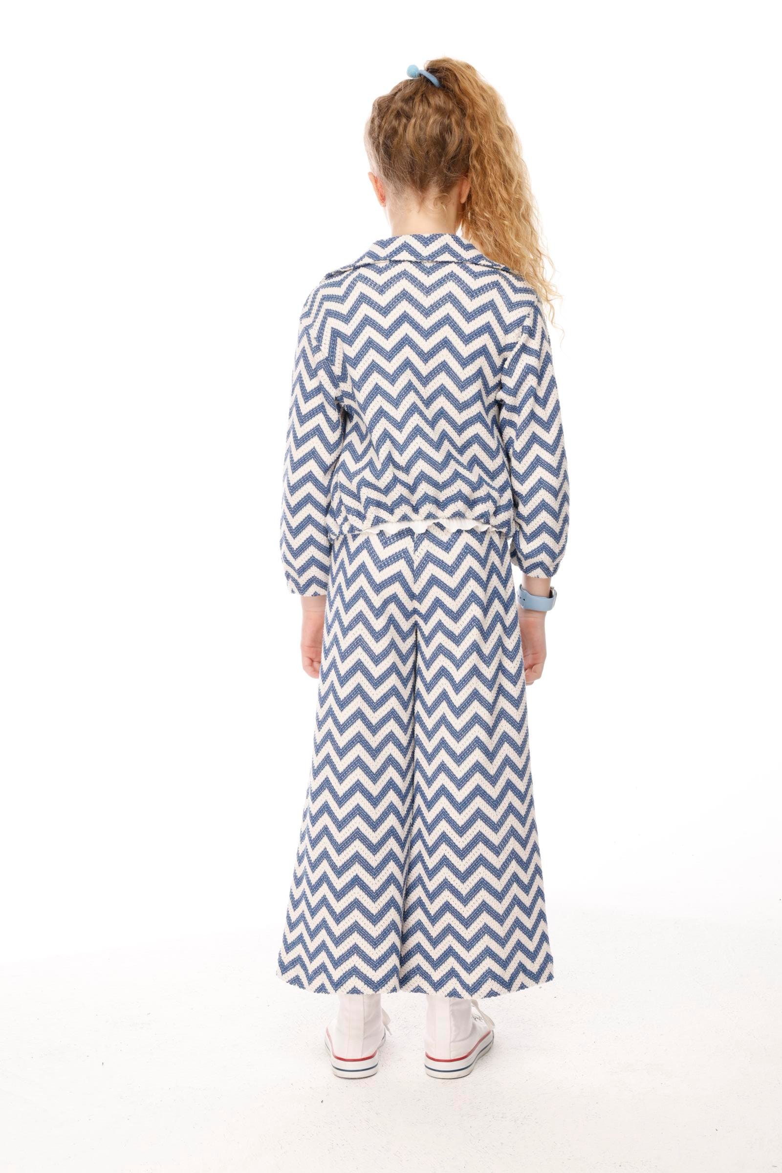 Jena Kız Çocuk Zikzak Desenli Takım 7-14 Yaş Mavi