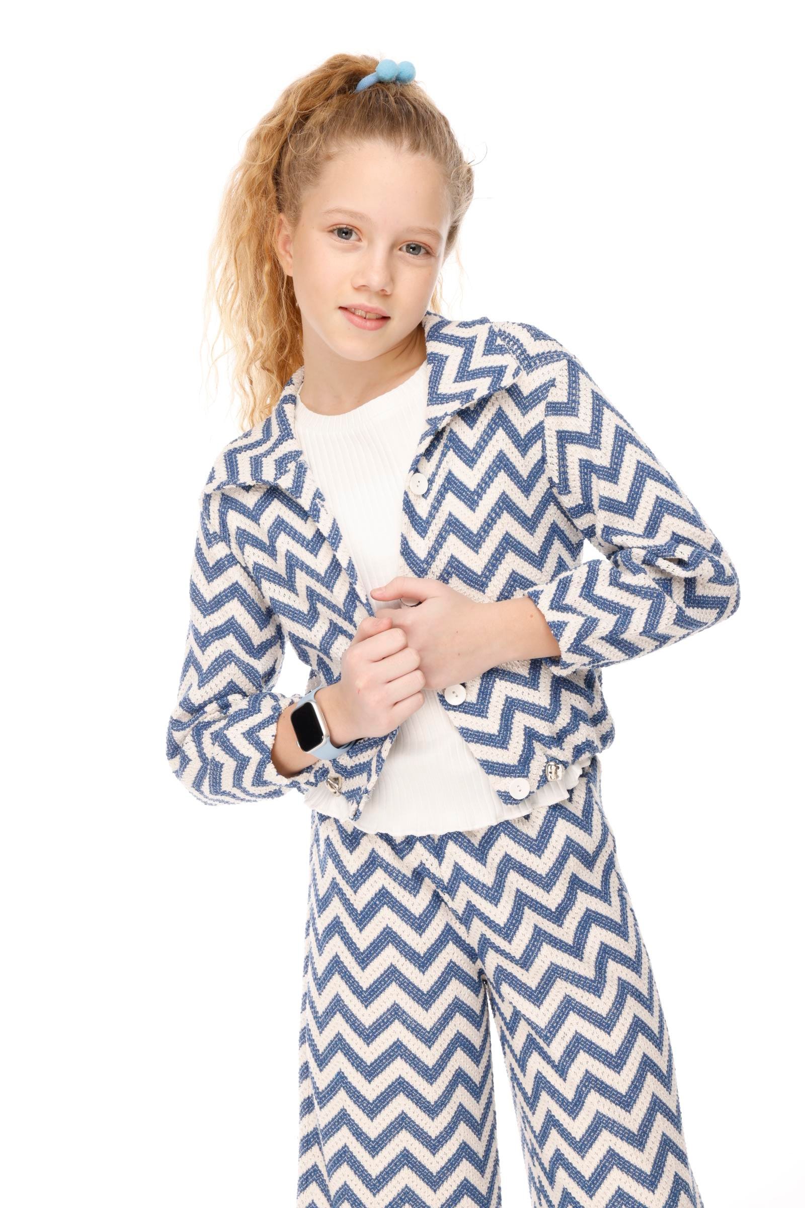 Jena Kız Çocuk Zikzak Desenli Takım 7-14 Yaş Mavi