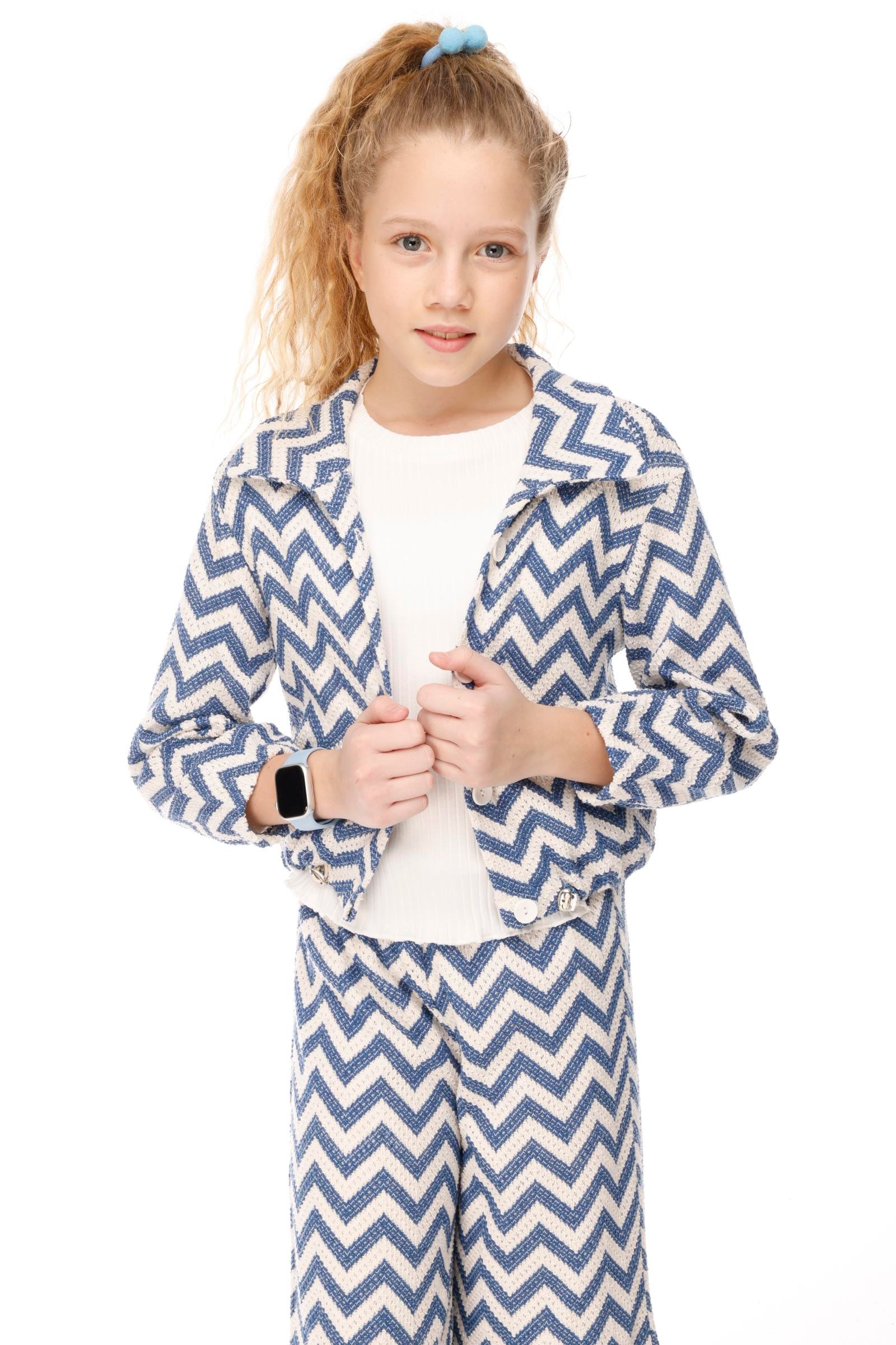 Jena Kız Çocuk Zikzak Desenli Takım 7-14 Yaş Mavi