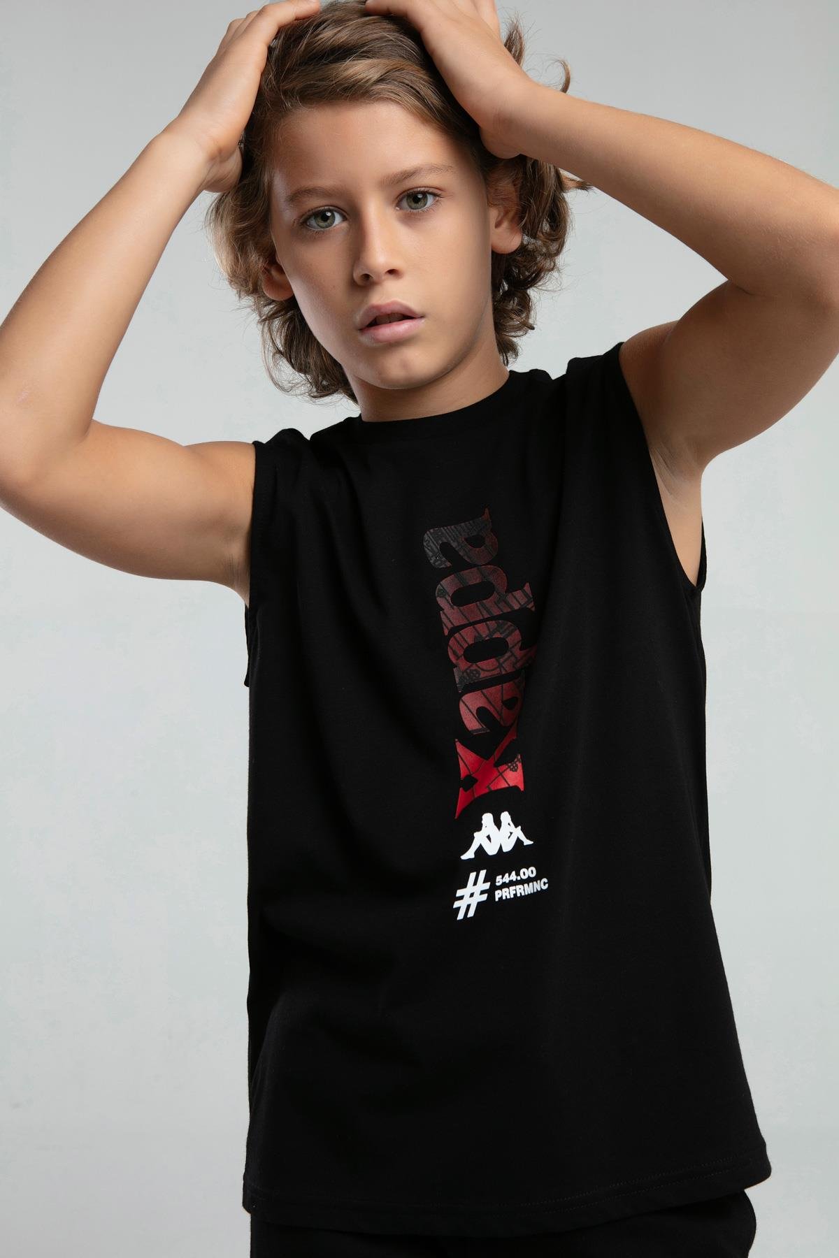 Kappa Erkek Çocuk Baskılı Atlet 5-16 Yaş Siyah