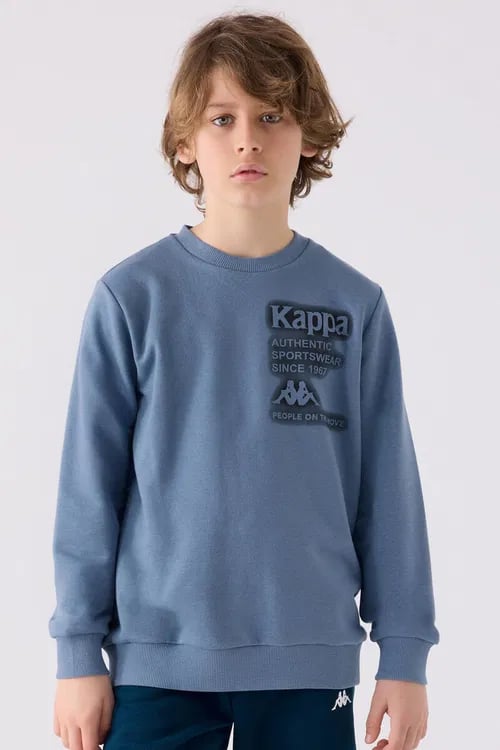 Kappa Erkek Çocuk Baskılı Sweatshirt 6-16 Yaş MAVİ
