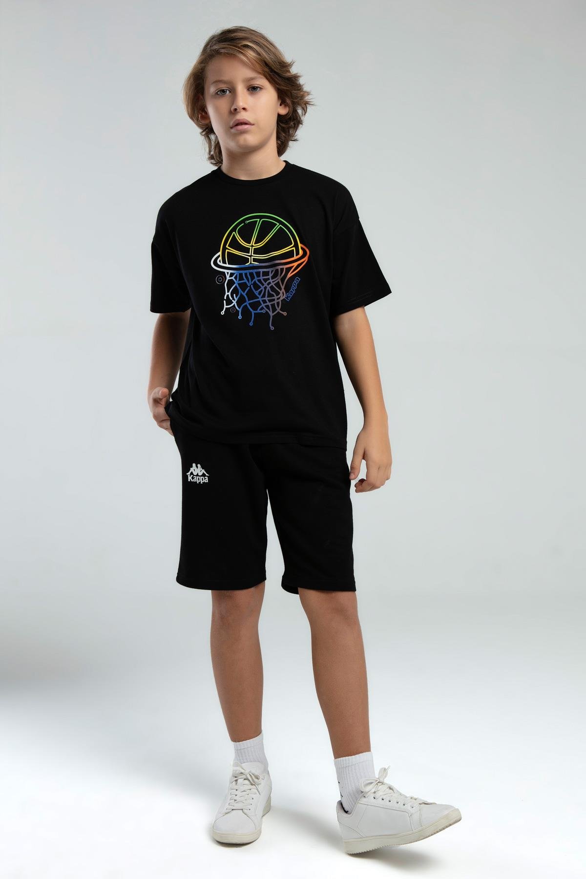 Kappa Erkek Çocuk Baskılı Tshirt 5-16 Yaş Siyah