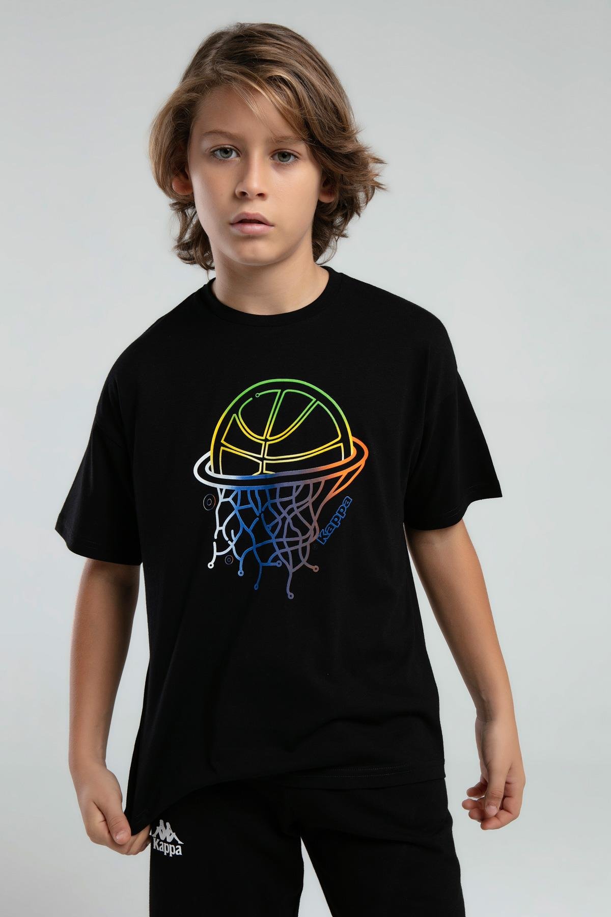 Kappa Erkek Çocuk Baskılı Tshirt 5-16 Yaş Siyah