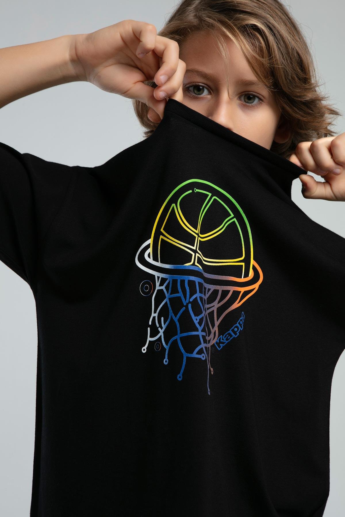 Kappa Erkek Çocuk Baskılı Tshirt 5-16 Yaş Siyah