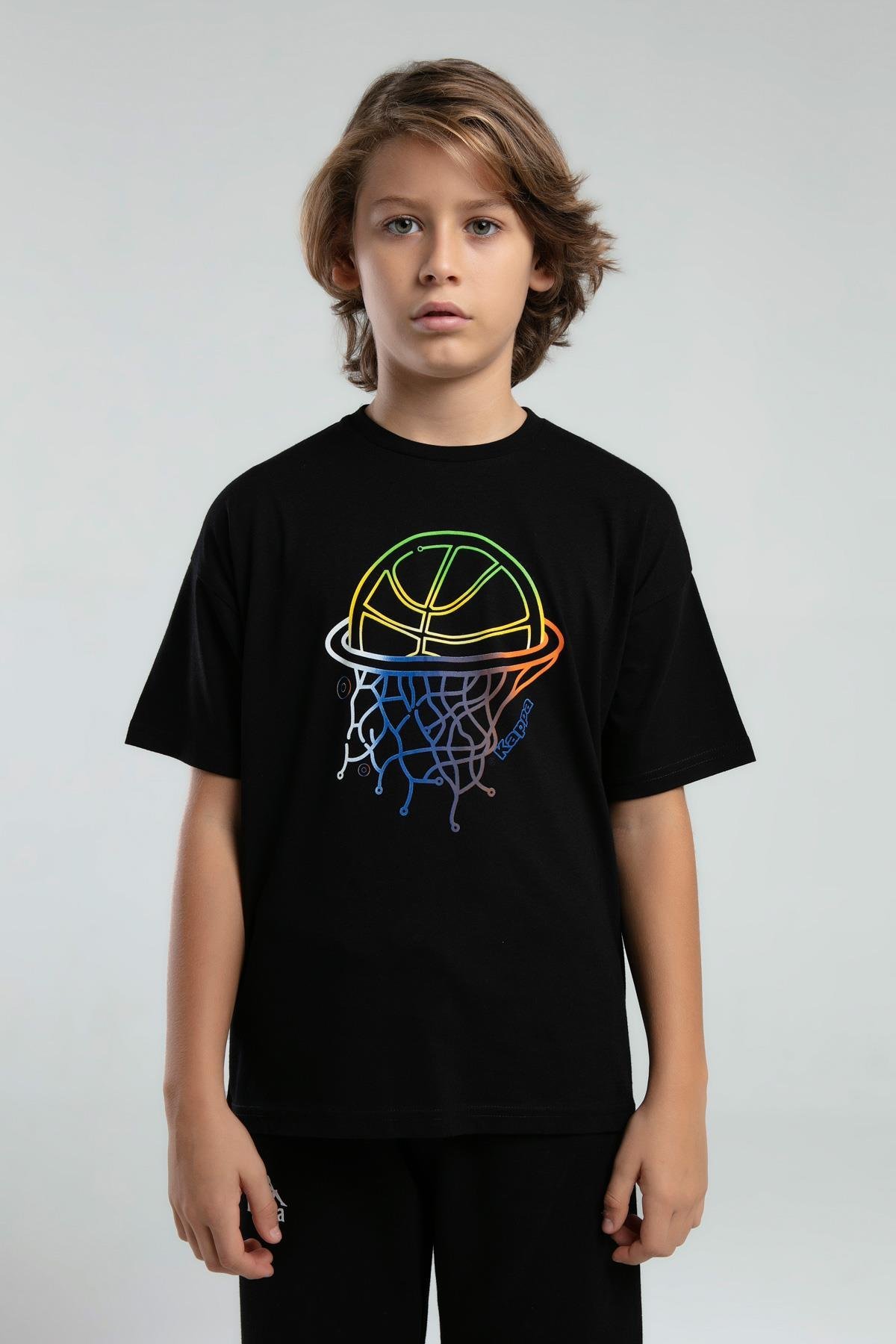 Kappa Erkek Çocuk Baskılı Tshirt 5-16 Yaş Siyah