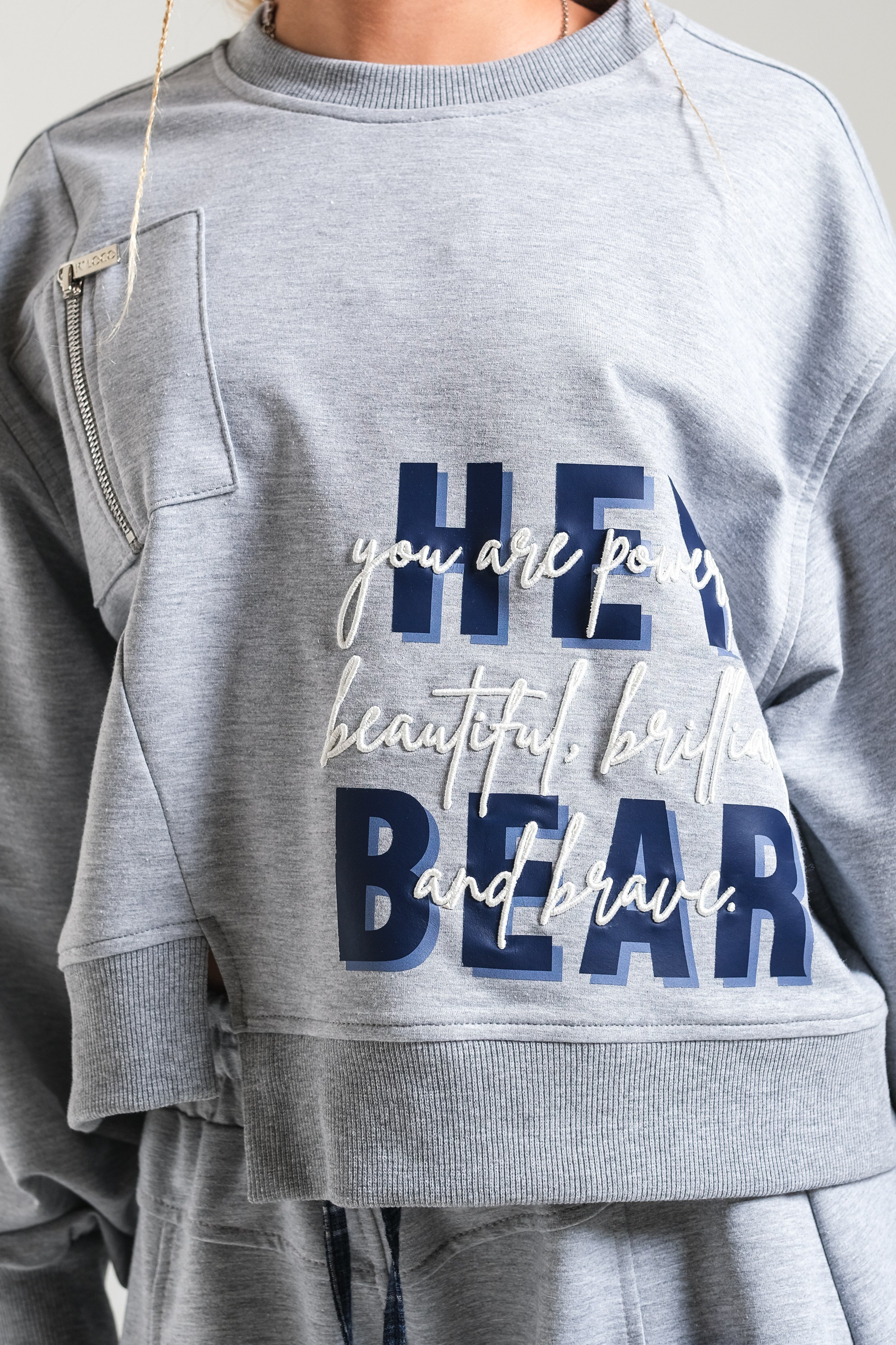 Locoloco Kız Çocuk Baskılı Sweatshirt 8-15 Yaş Gri