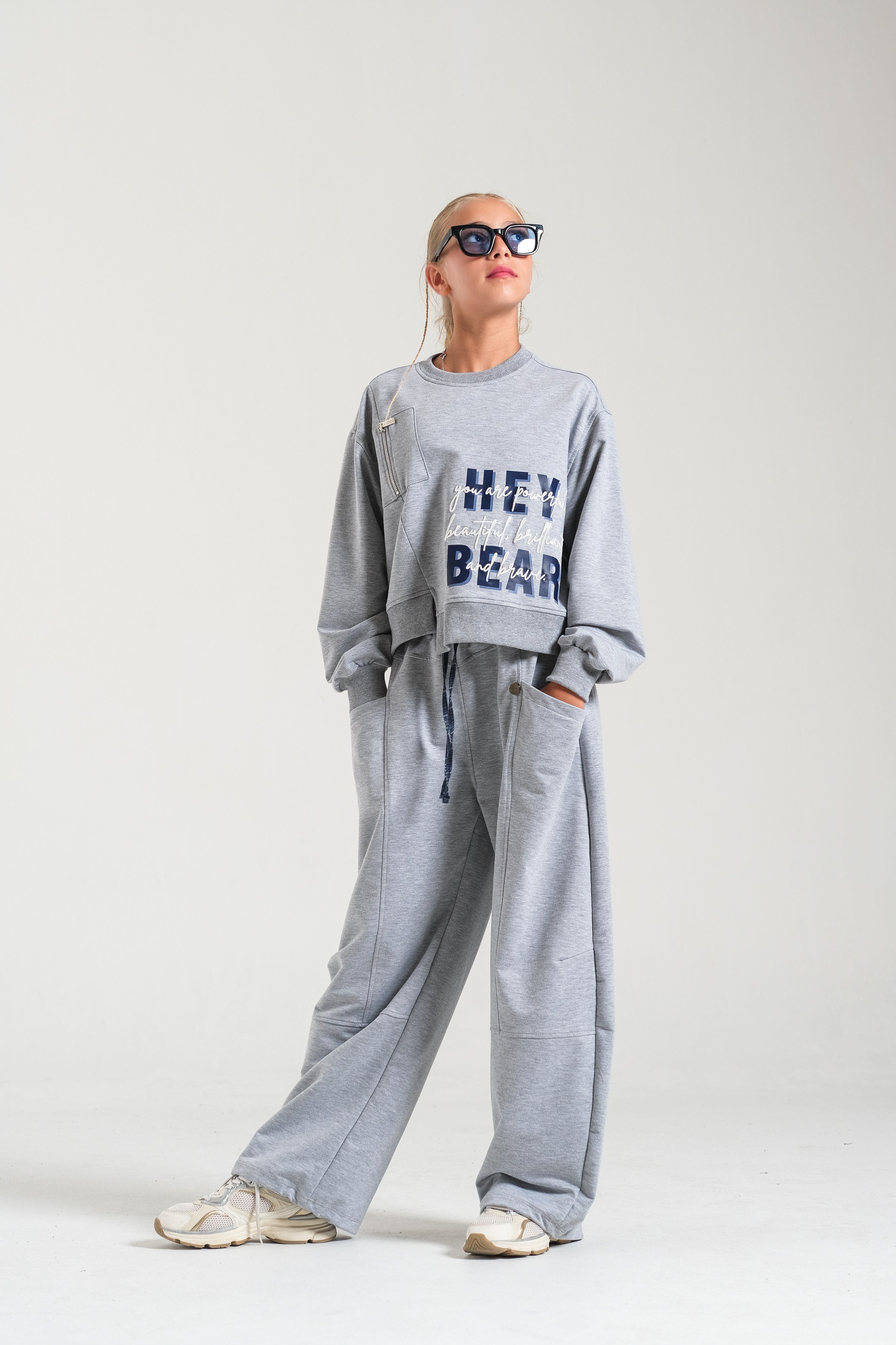 Locoloco Kız Çocuk Baskılı Sweatshirt 8-15 Yaş Gri
