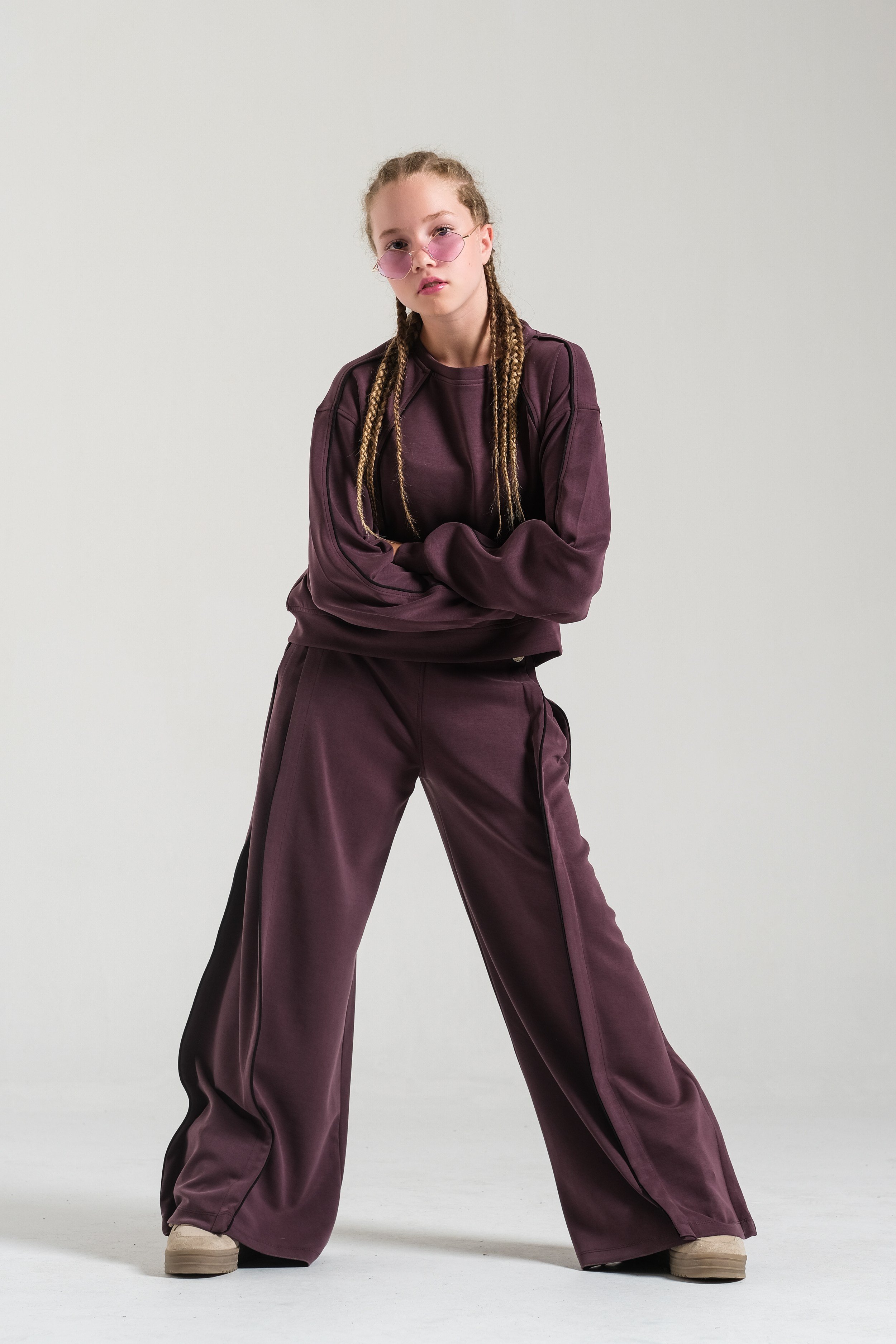 Locoloco Kız Çocuk Biyeli Oysho Pantolon 8-15 Yaş Mürdüm