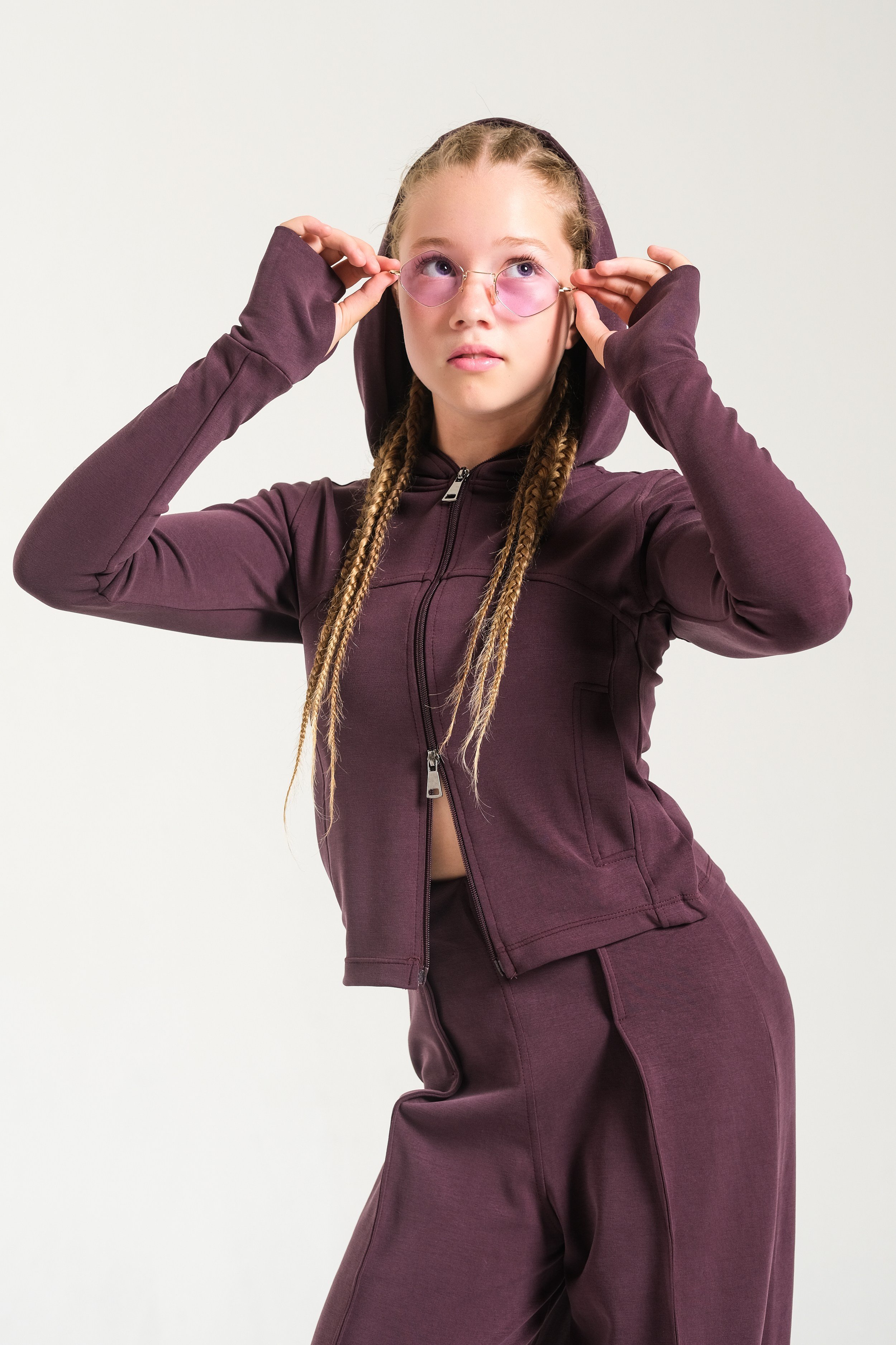 Locoloco Kız Çocuk Fermuarlı Sweatsirt 8-15 Yaş Mürdüm