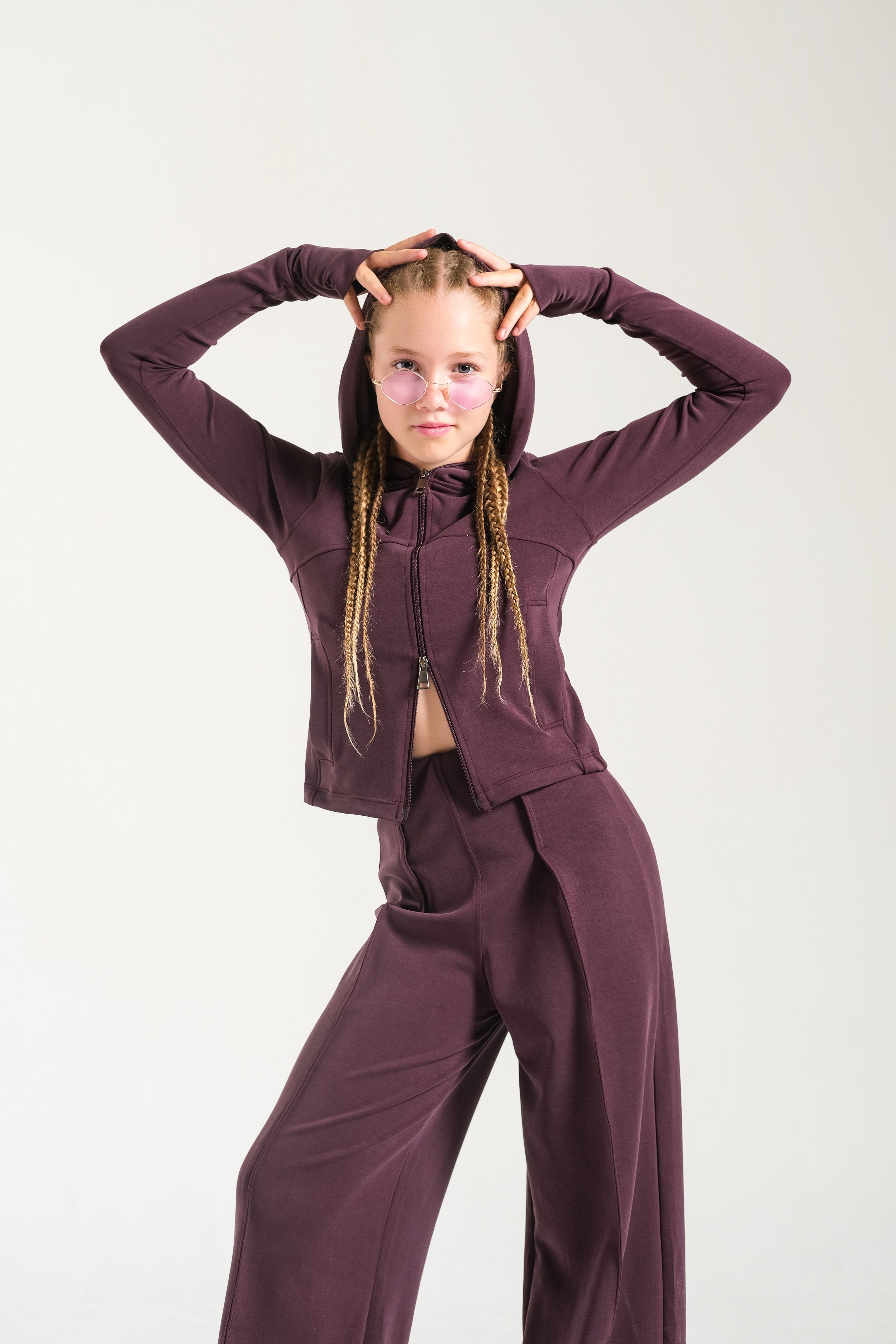 Locoloco Kız Çocuk Fermuarlı Sweatsirt 8-15 Yaş Mürdüm