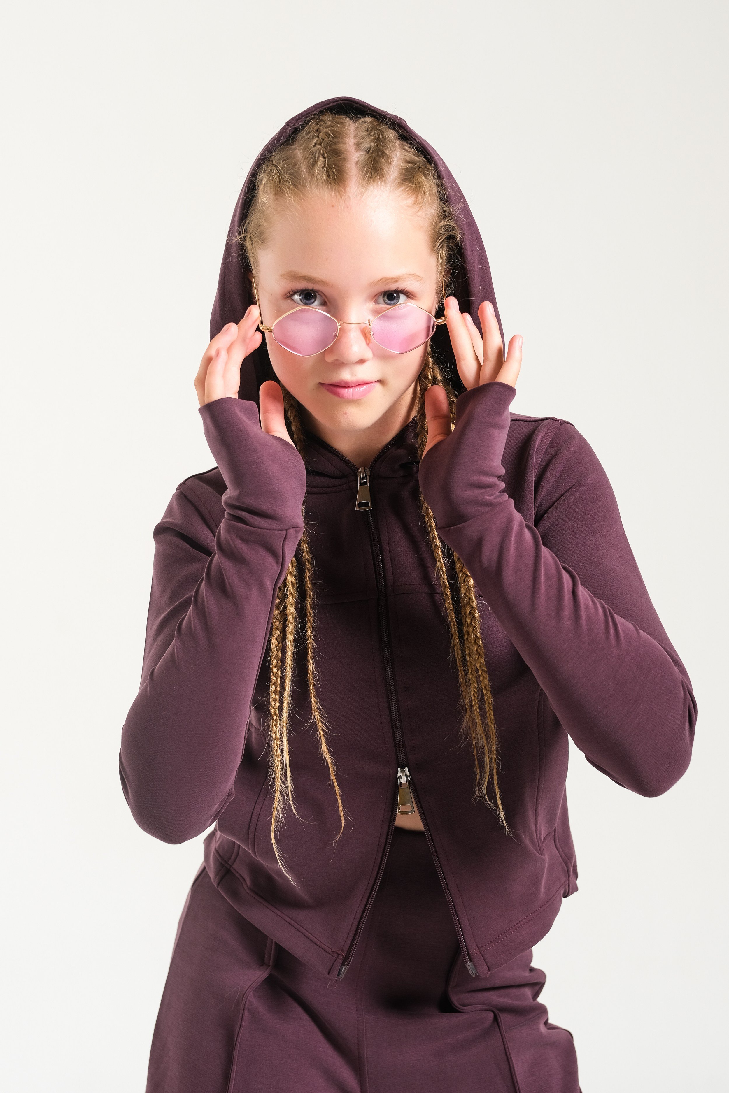 Locoloco Kız Çocuk Fermuarlı Sweatsirt 8-15 Yaş Mürdüm