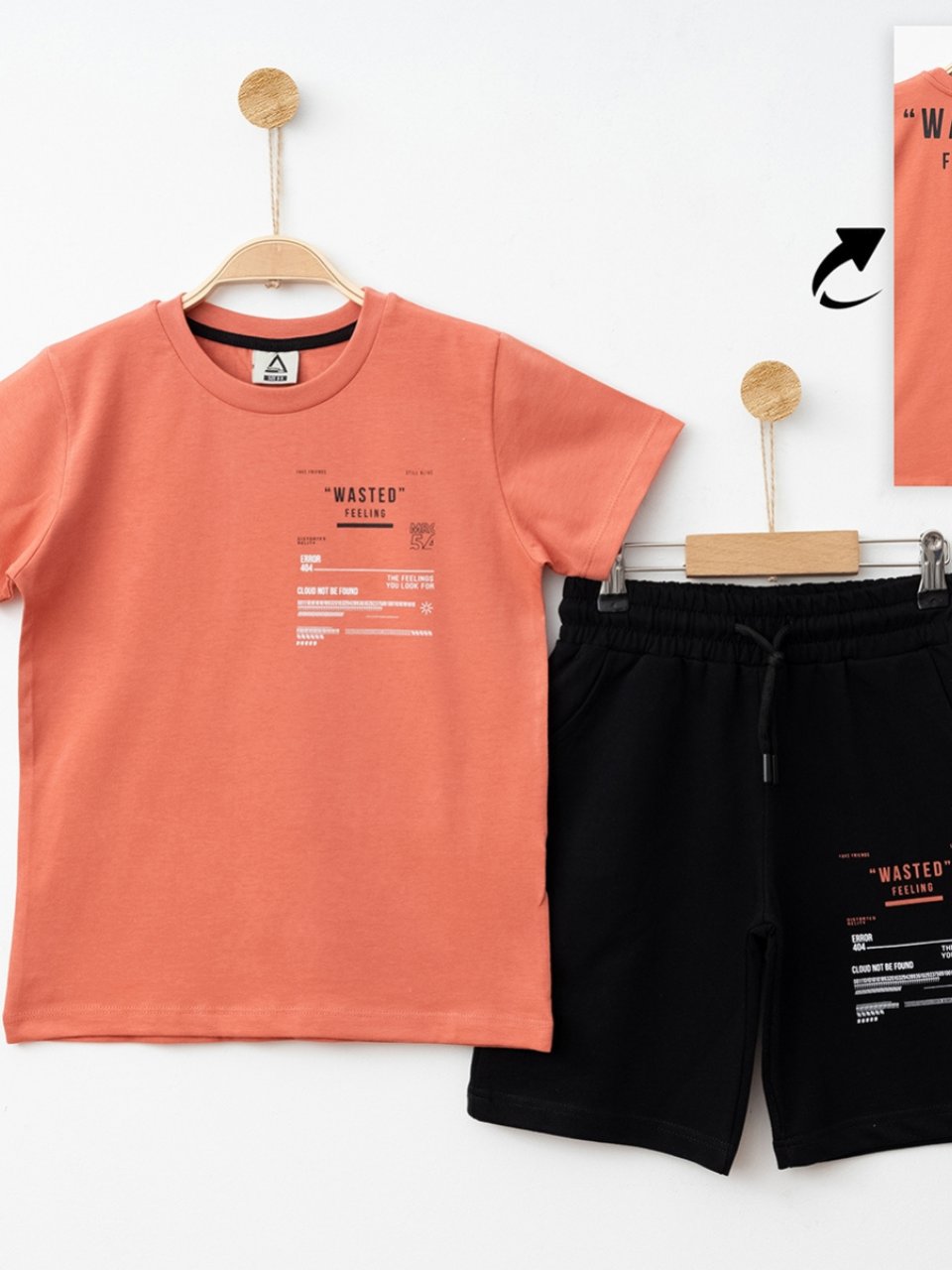 Marcoera Erkek Çocuk Baskılı Şortlu Takım 8-16 Yaş Nar Çiçeği