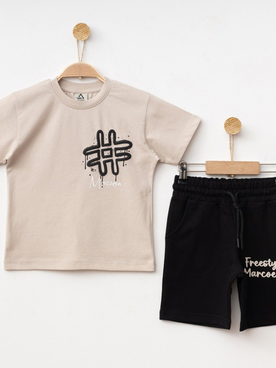 Marcoera Erkek Çocuk Baskılı Şortlu Takım 4-12 Yaş Bej