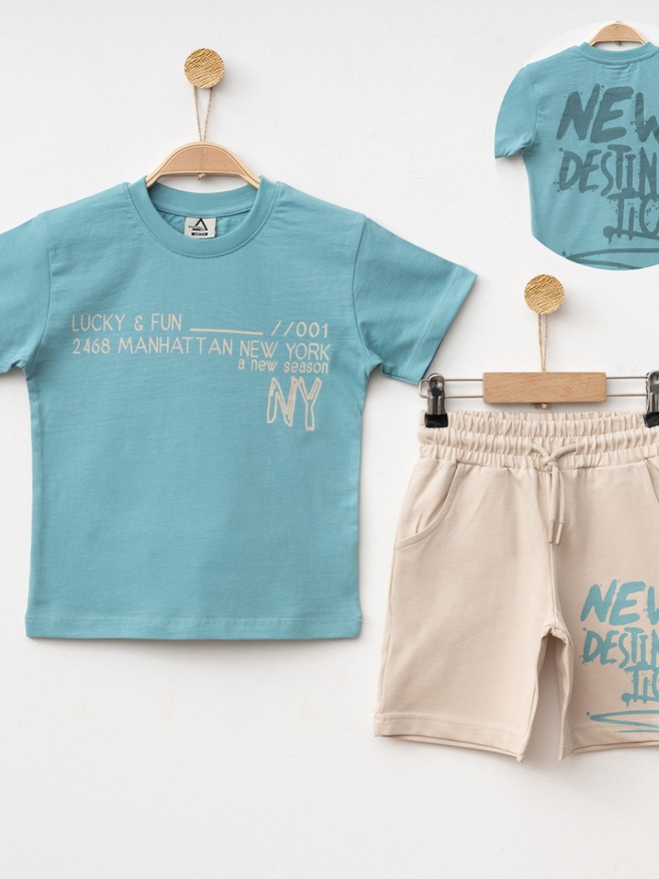 Marcoera Erkek Çocuk Baskılı Şortlu Takım 4-12 Yaş Su Yeşili