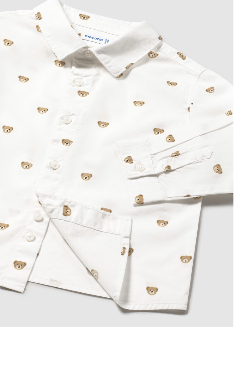 Mayoral Erkek Bebek Ayı Baskılı Gömlek 1-3 Yaş Beyaz