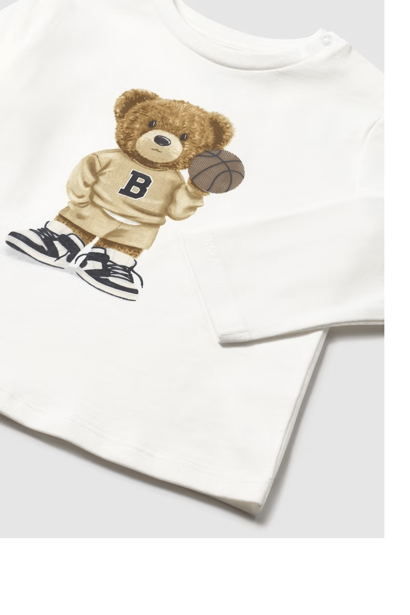 Mayoral Erkek Bebek Ayı Baskılı Sweatshirt 1-3 Yaş Ekru