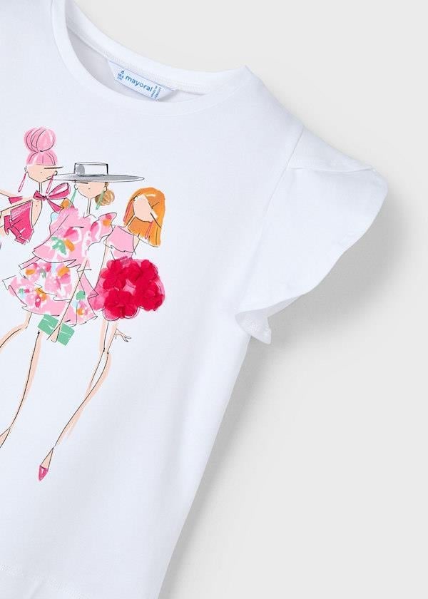 Mayoral Kız Çocuk Aplikeli Tshirt 4-8 Yaş Beyaz