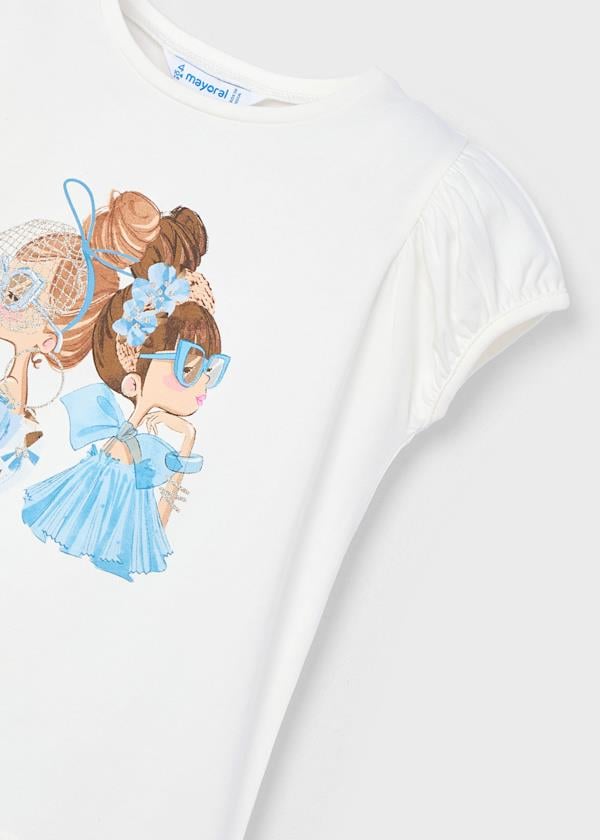 Mayoral Kız Çocuk Baskılı Tshirt 4-8 Yaş Krem