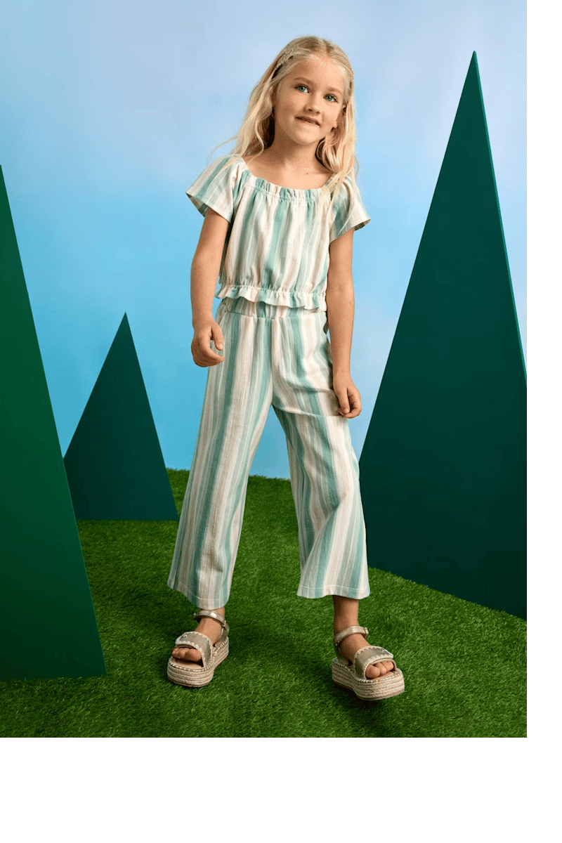 Mayoral Kız Çocuk Cizgili Pantolonlu Takım 4-8 Yaş Yeşil