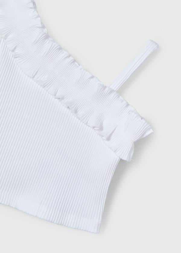 Mayoral Kız Çocuk Fırfırlı Asimetrik Tshirt 4-8 Yaş Beyaz