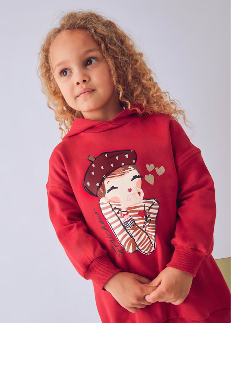 Mayoral Kız Çocuk Kapşonlu Elbise 4-8 Yaş Kırmızı