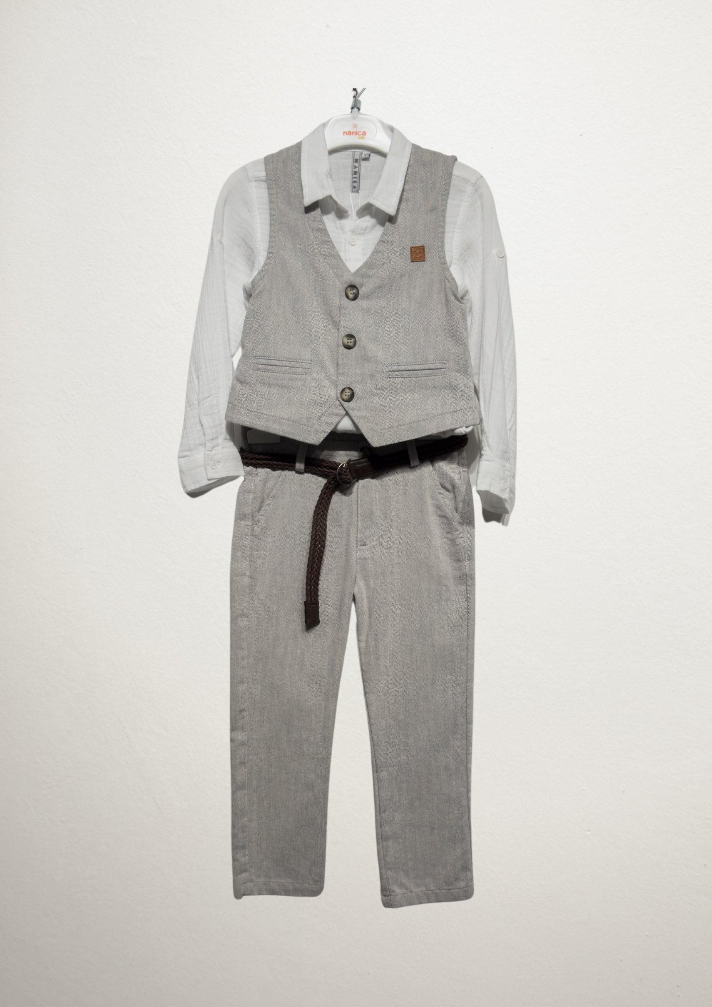 Nanica Erkek Çocuk Yelekli 3'llü Takım 3-8 Yaş Gri