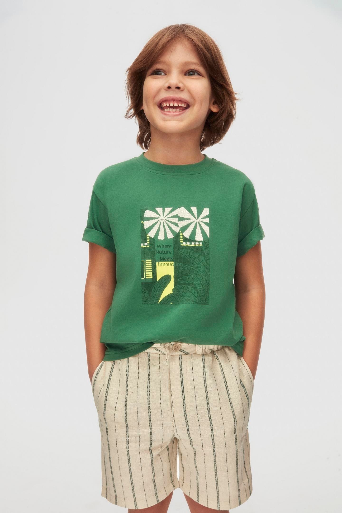 Nk Erkek Çocuk Çizgili Şort 4-8 Yaş Krem