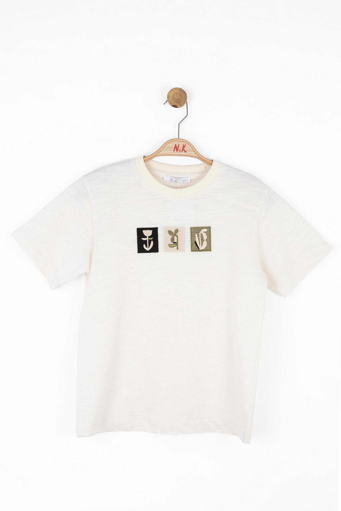 Nk Erkek Çocuk Nakışlı Tshirt 8-14 Yaş Krem