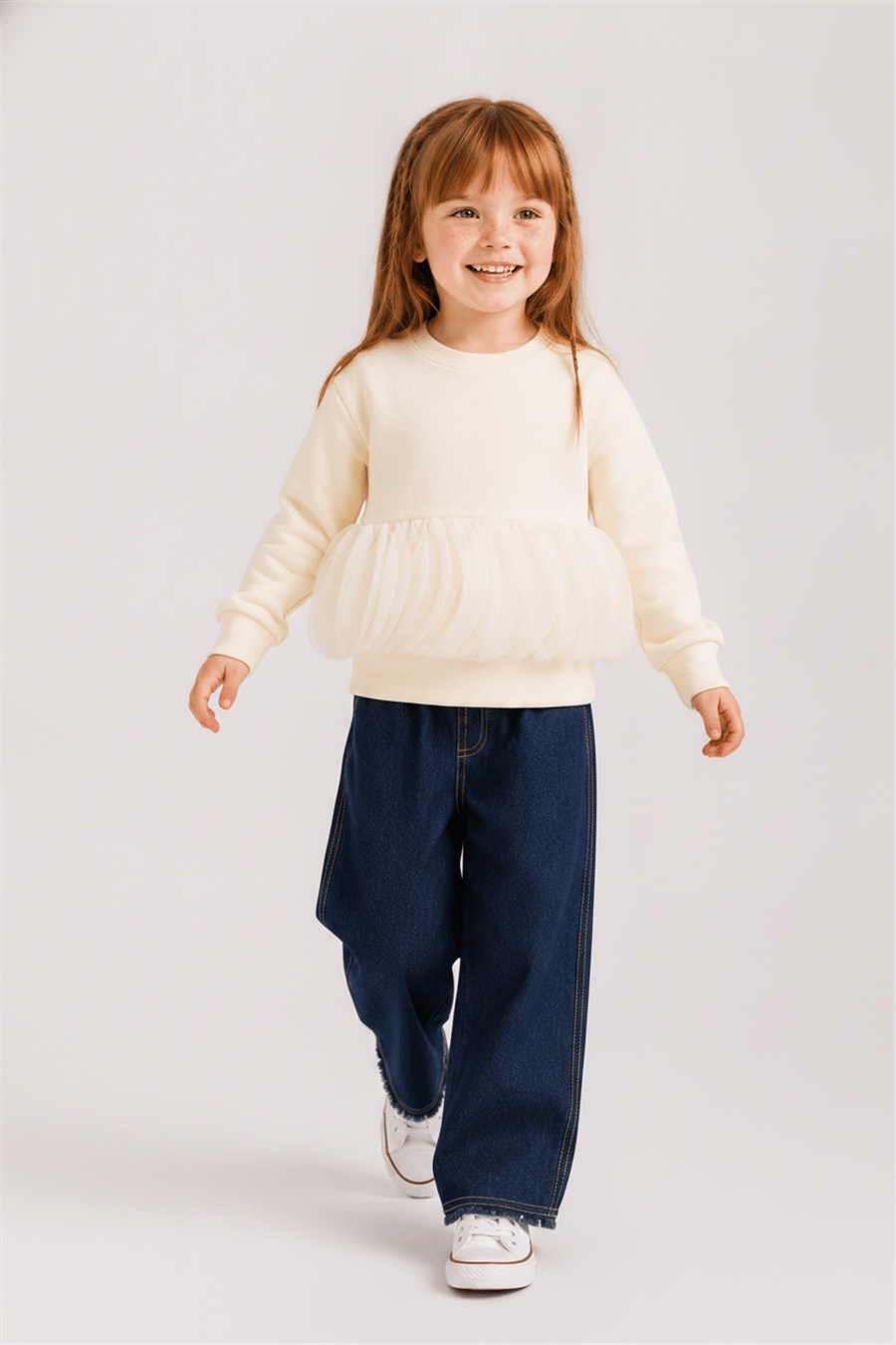 Nk Kız Bebek Crepe Sweat 1-4 Yaş Krem