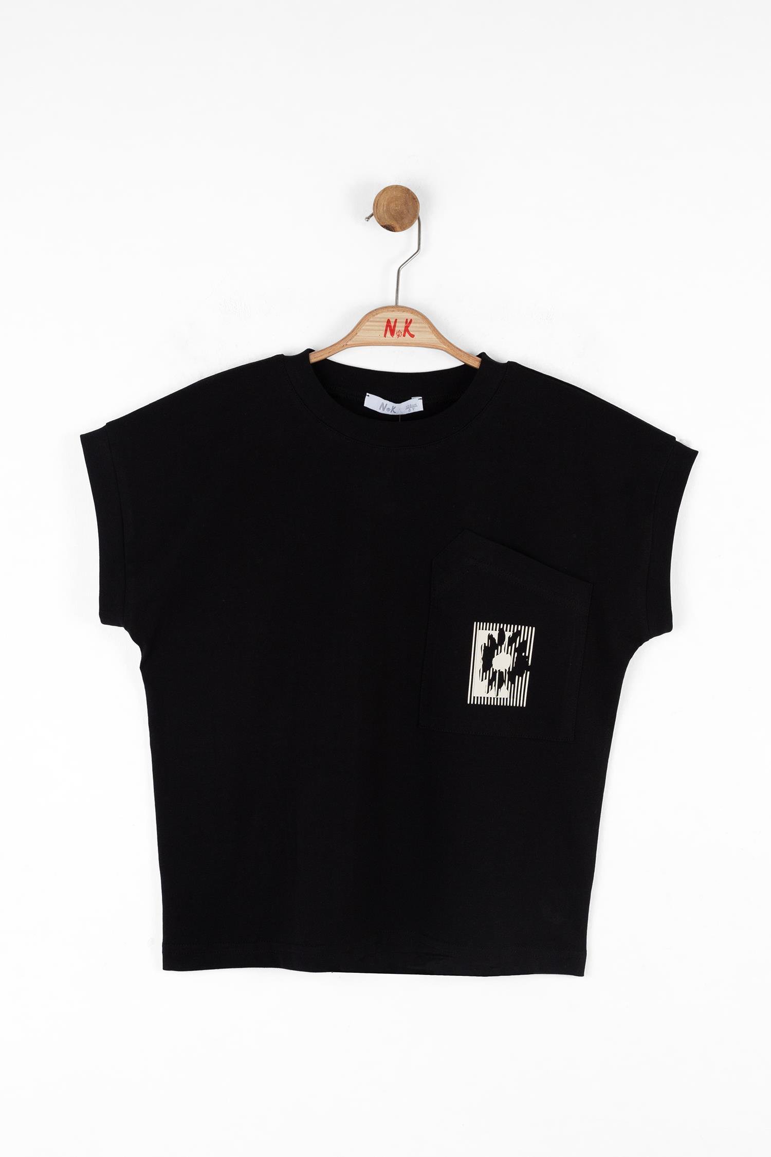 Nk Kız Çocuk Asimetrik Cepli Tshirt 8-14 Yaş Siyah