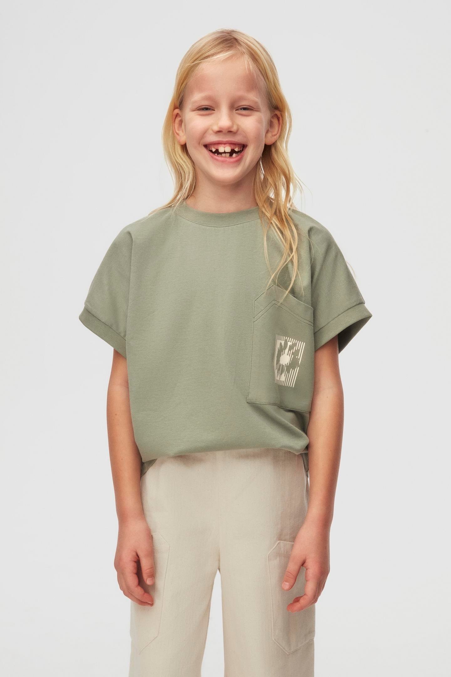 Nk Kız Çocuk Asimetrik Cepli Tshirt 8-14 Yaş Yeşil