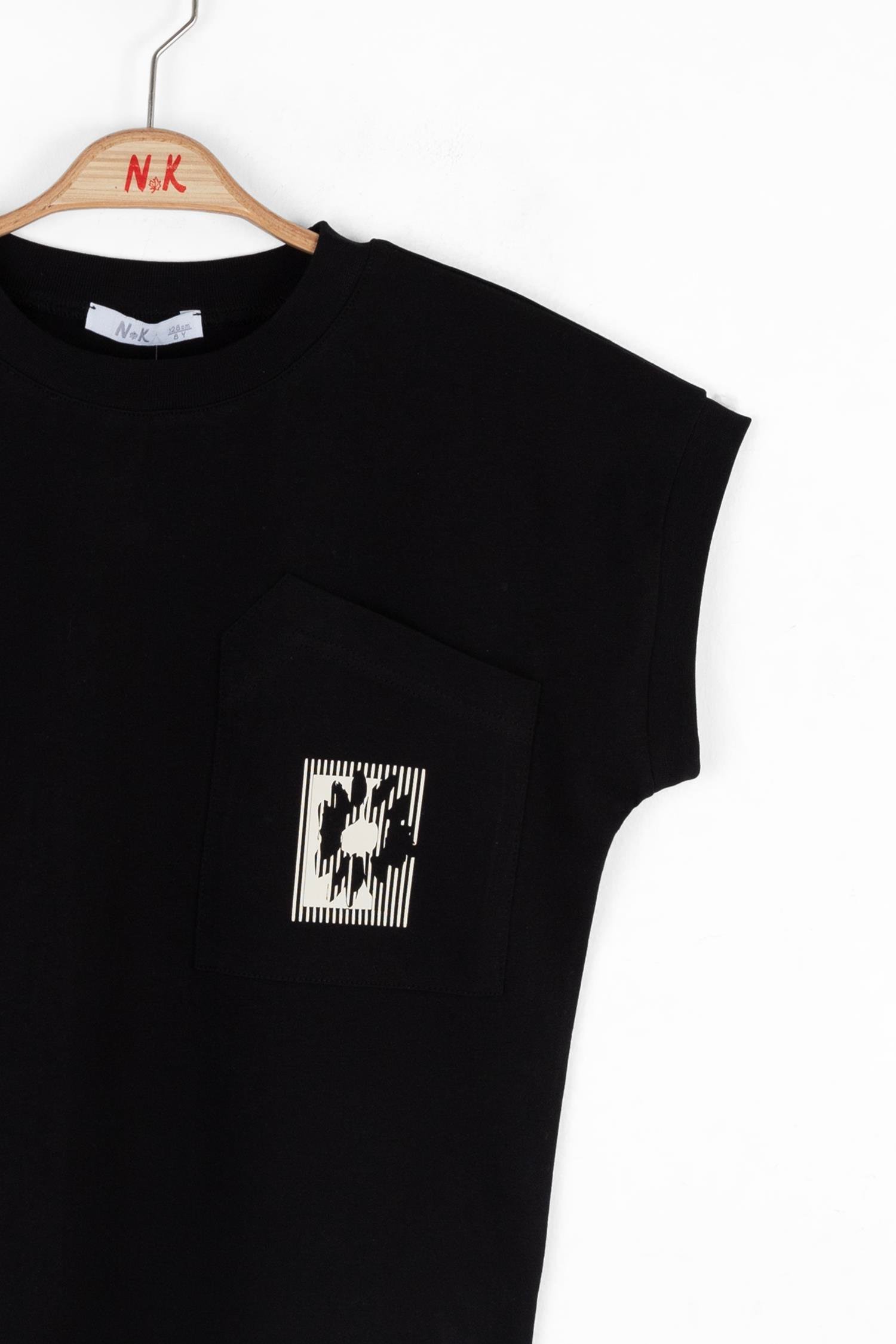 Nk Kız Çocuk Asimetrik Cepli Tshirt 8-14 Yaş Siyah