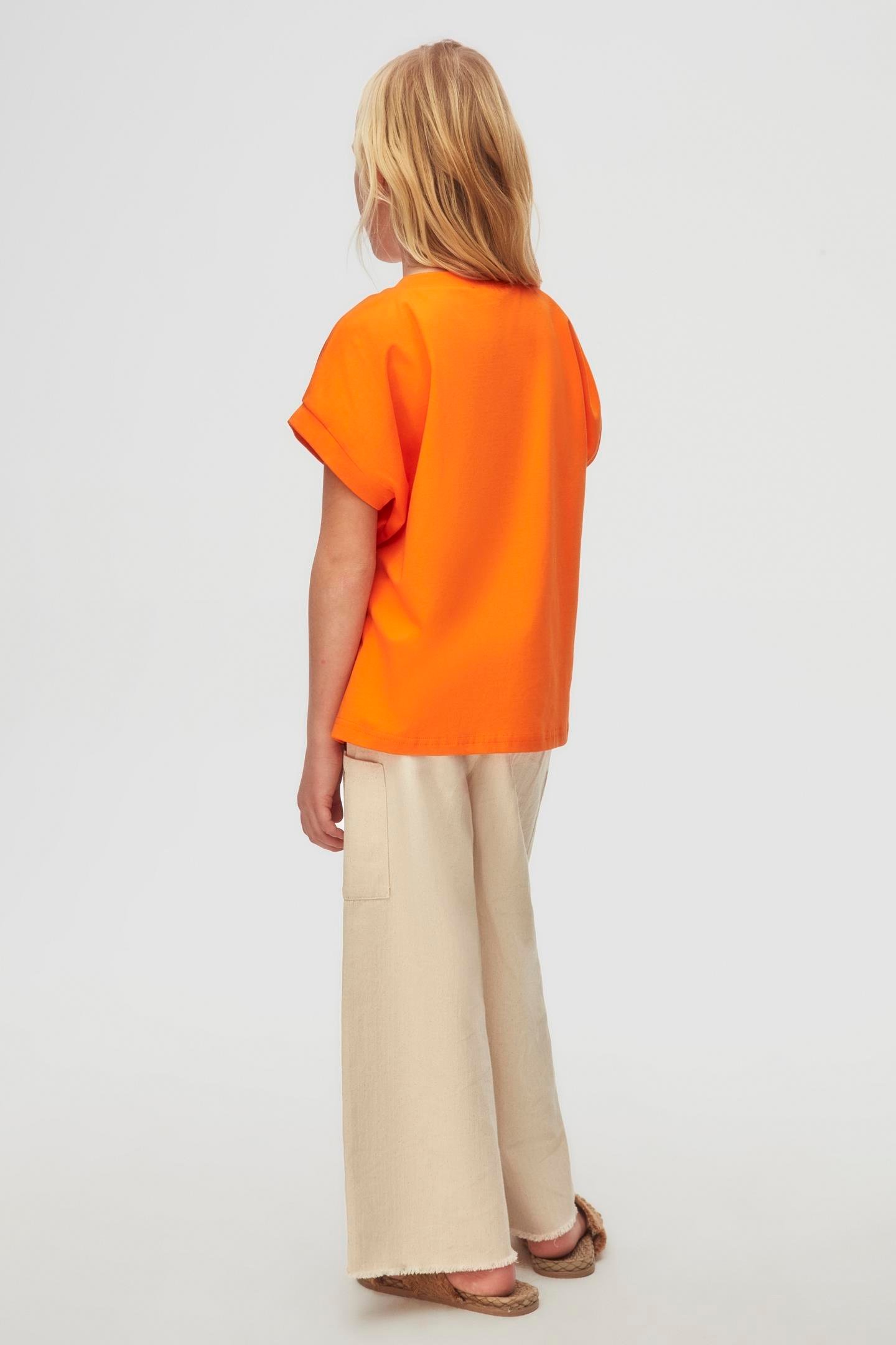 Nk Kız Çocuk Asimetrik Cepli Tshirt 8-14 Yaş Oranj