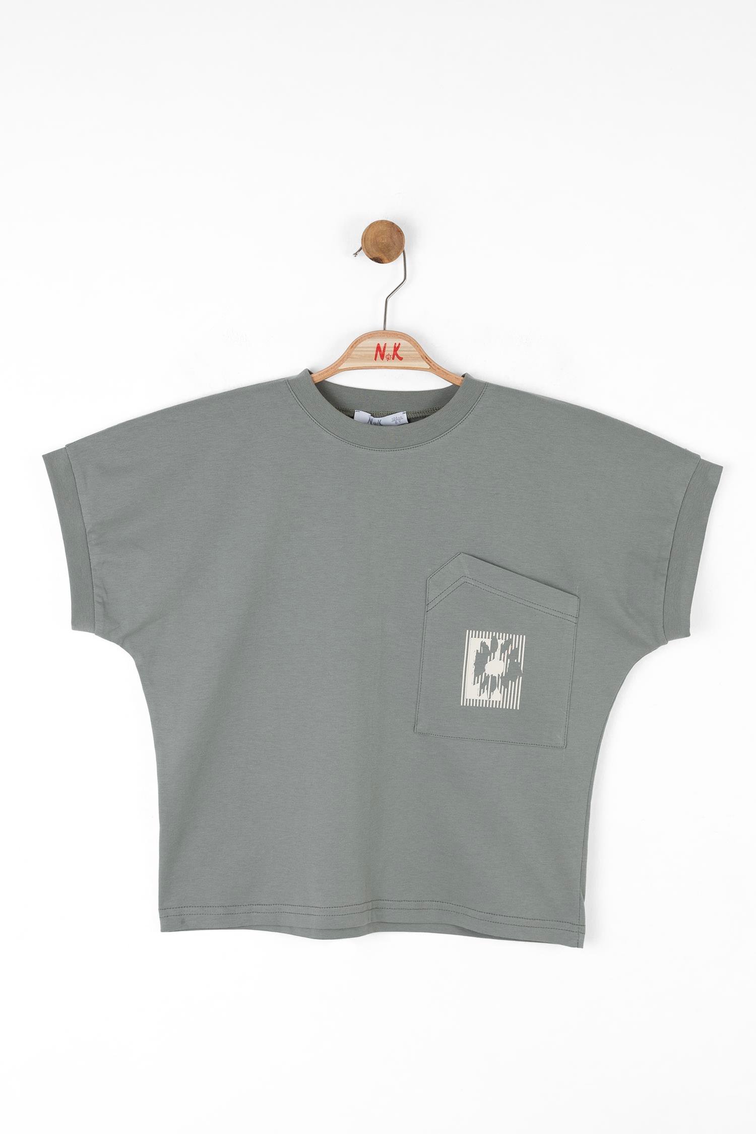 Nk Kız Çocuk Asimetrik Cepli Tshirt 8-14 Yaş Yeşil