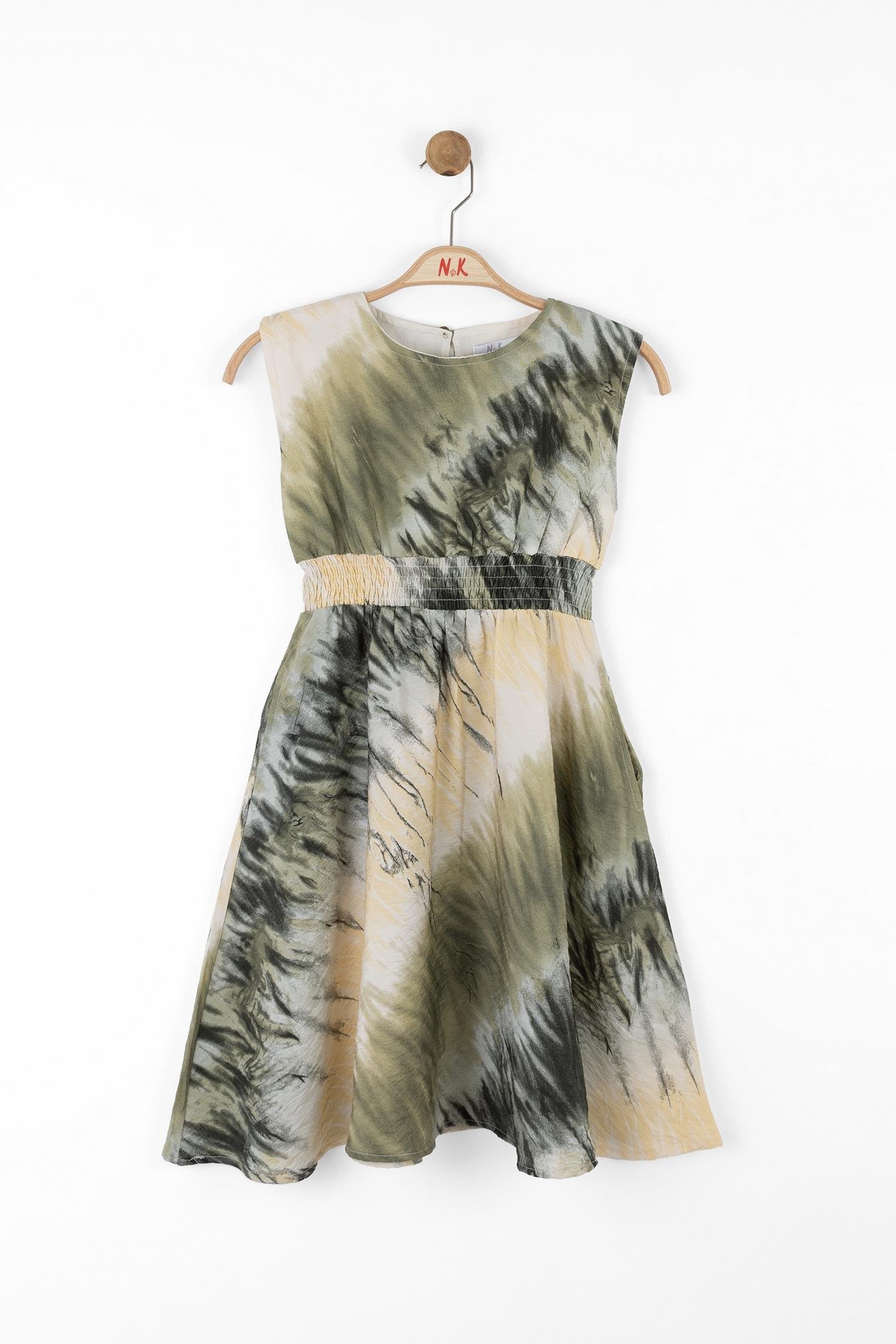 Nk Kız Çocuk Batik Elbise 8-14 Yaş Haki