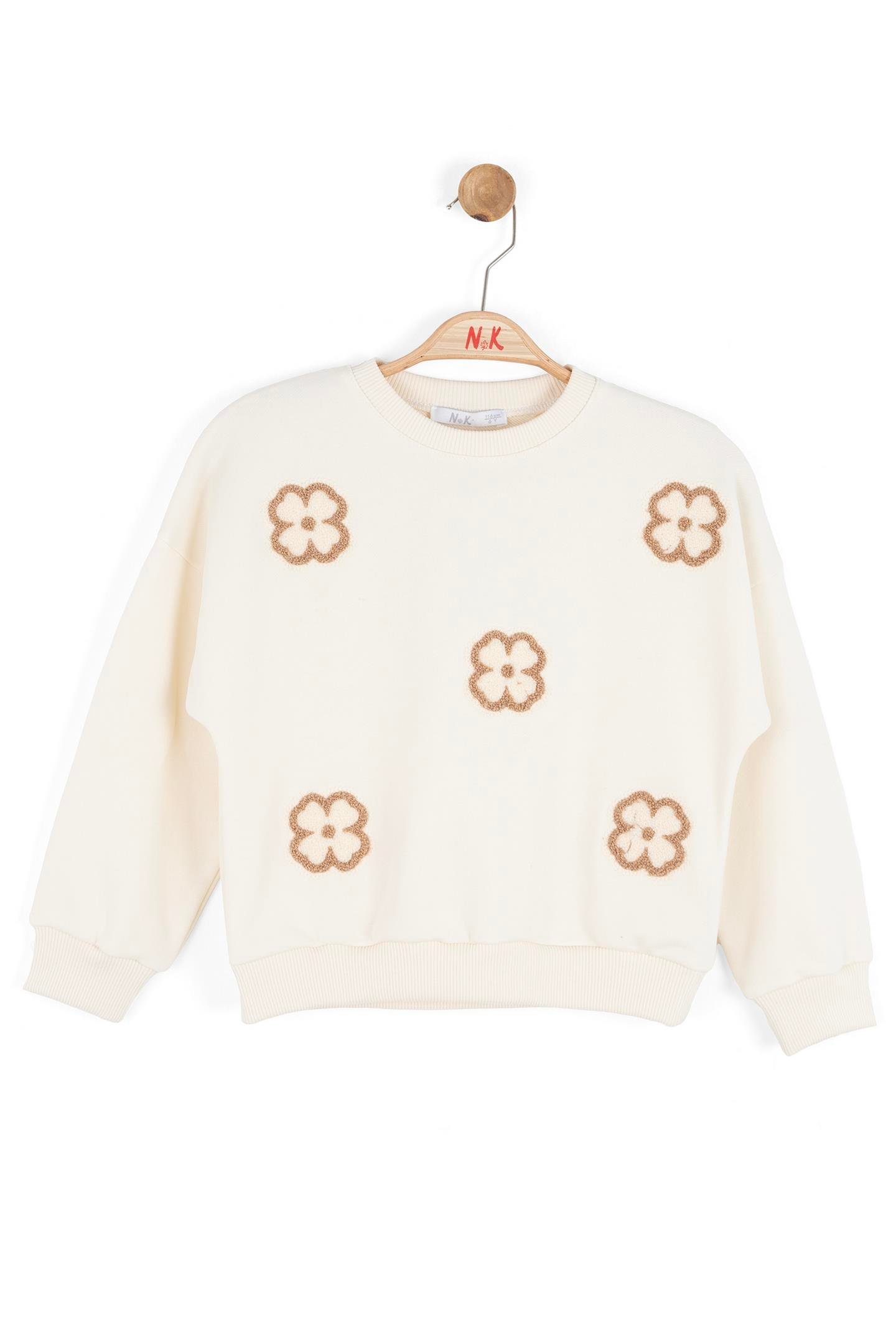 Nk Kız Çocuk Çiiçek Sweatshirt 4-8 Yaş Ekru