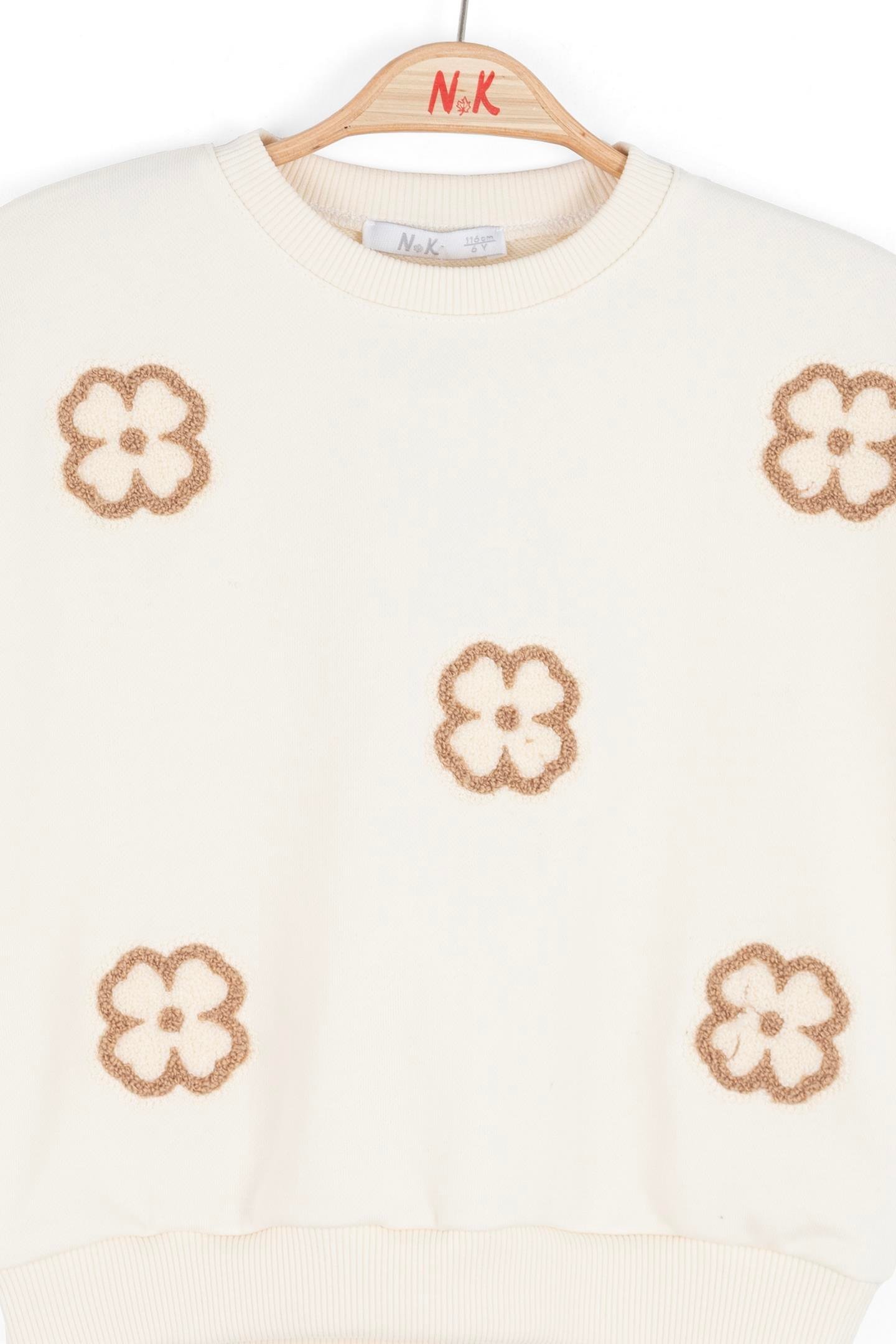 Nk Kız Çocuk Çiiçek Sweatshirt 4-8 Yaş Ekru
