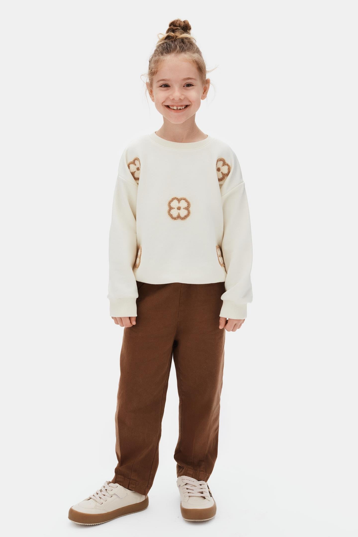 Nk Kız Çocuk Çiiçek Sweatshirt 4-8 Yaş Ekru