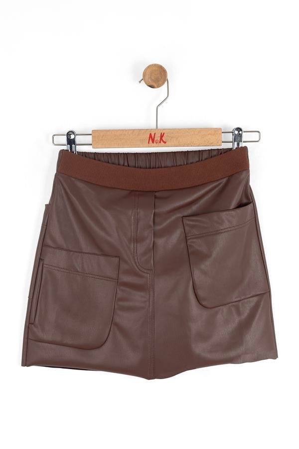 Nk Kız Çocuk Deri Etek 8-14 Yaş Kahverengi