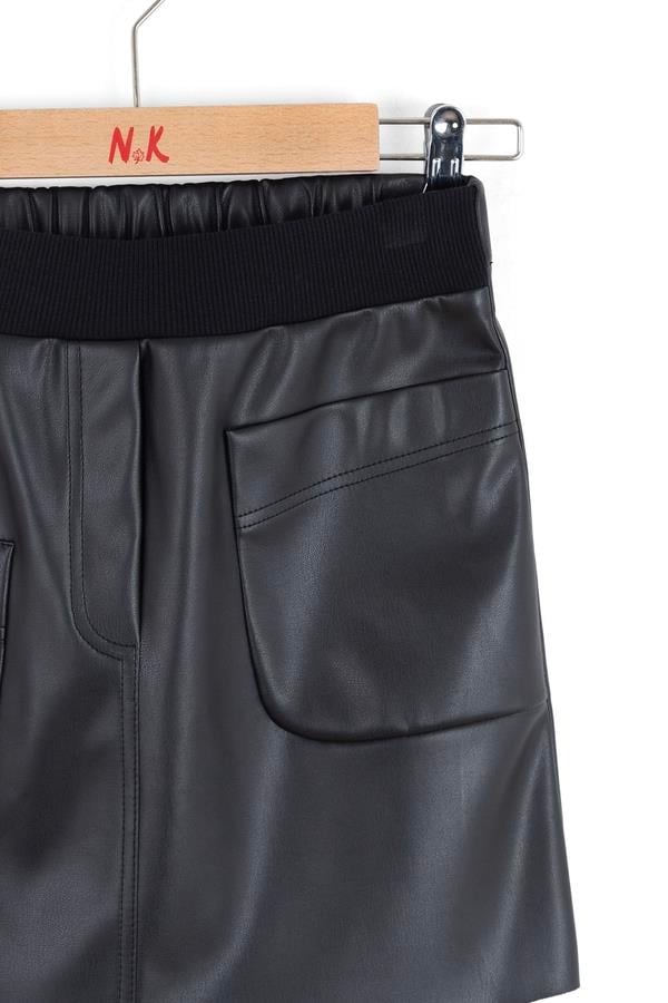 Nk Kız Çocuk Deri Etek 8-14 Yaş Siyah