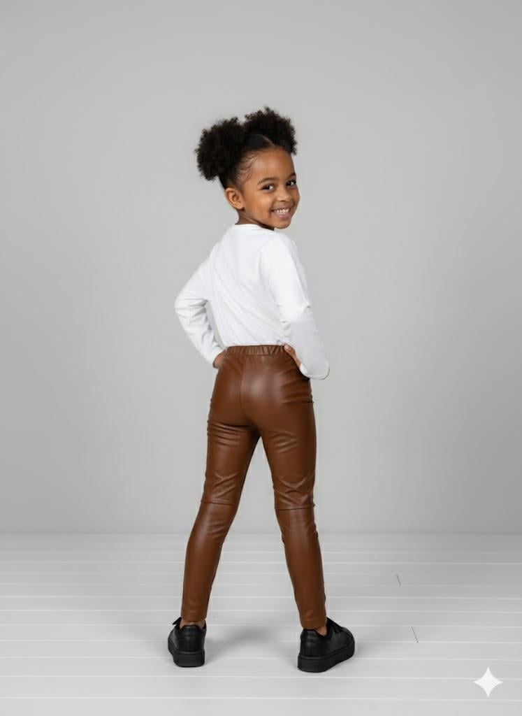 Nk Kız Çocuk Deri Tayt 4-8 Yaş Kahverengi