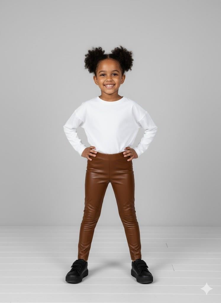 Nk Kız Çocuk Deri Tayt 4-8 Yaş Kahverengi