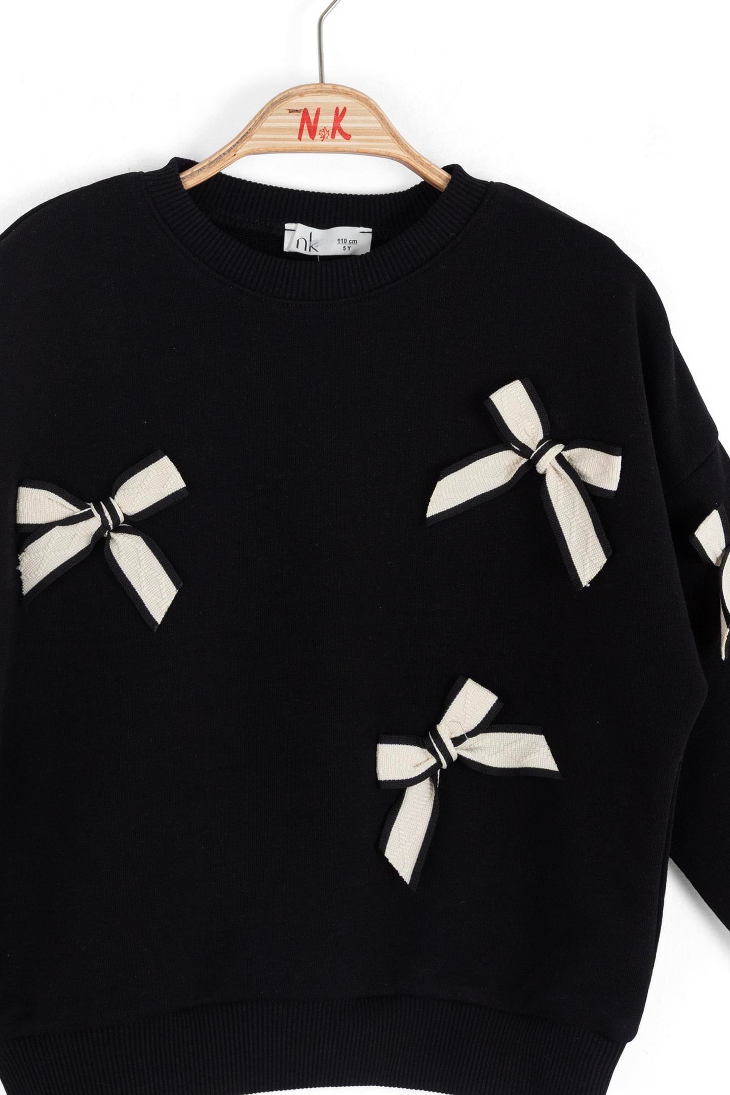 Nk Kız Çocuk Fiyonklu Sweatshirt 4-8 Yaş Siyah