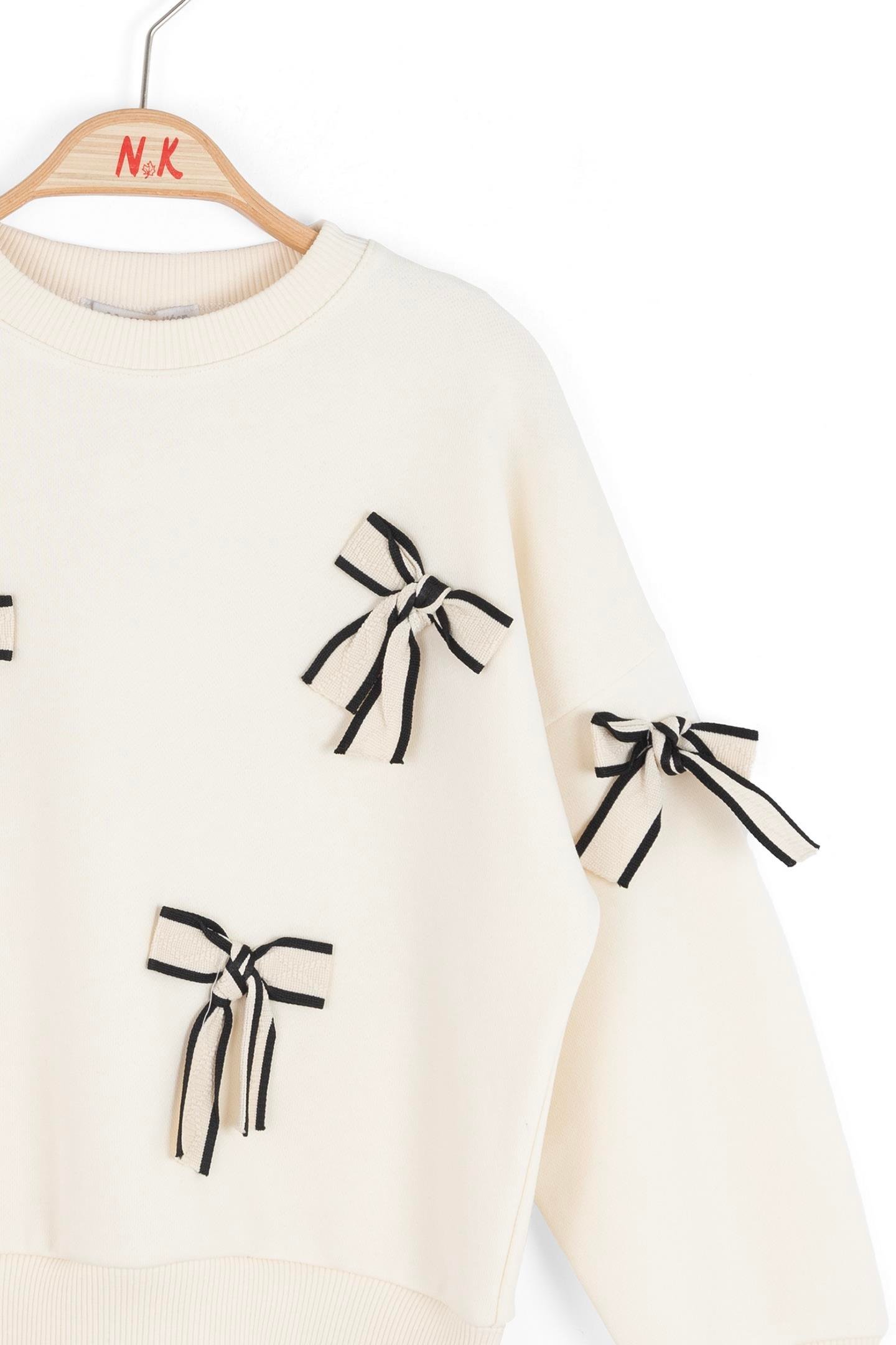 Nk Kız Çocuk Fiyonklu Sweatshirt 4-8 Yaş Krem