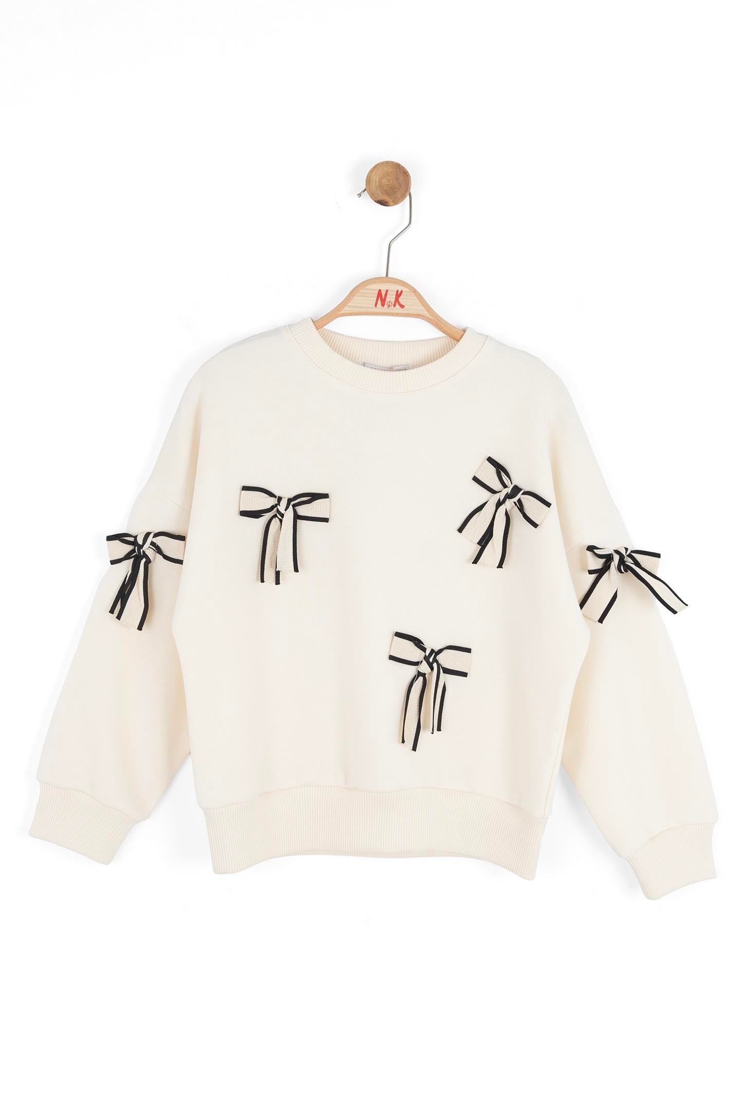 Nk Kız Çocuk Fiyonklu Sweatshirt 4-8 Yaş Krem