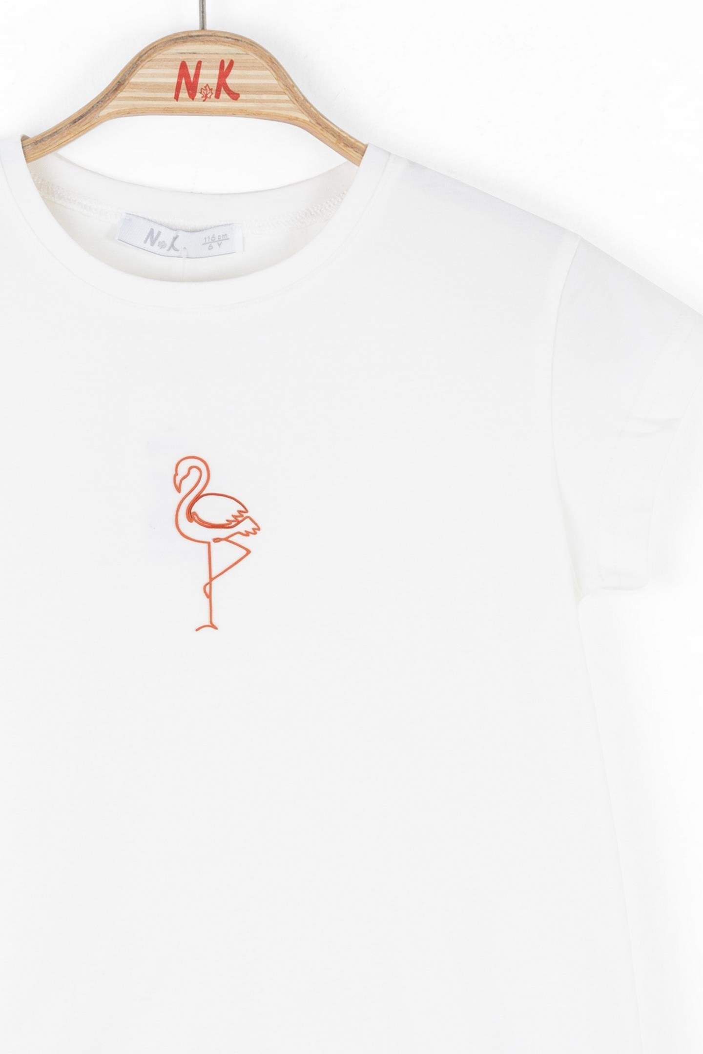 Nk Kız Çocuk Flamingo Tshirt 4-8 Yaş Ekru