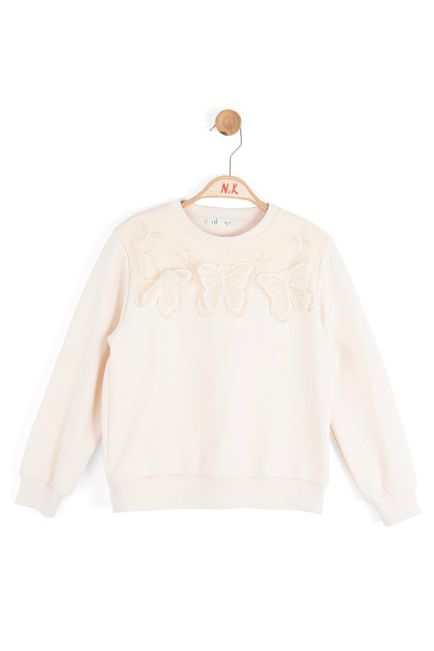 Nk Kız Çocuk Kelebek Sweatshirt 4-8 Yaş Krem