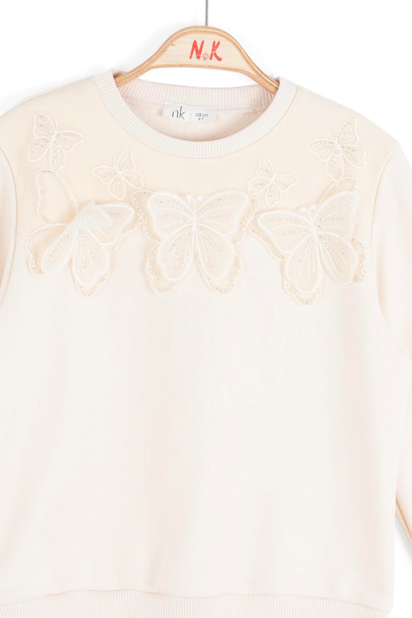Nk Kız Çocuk Kelebek Sweatshirt 4-8 Yaş Krem