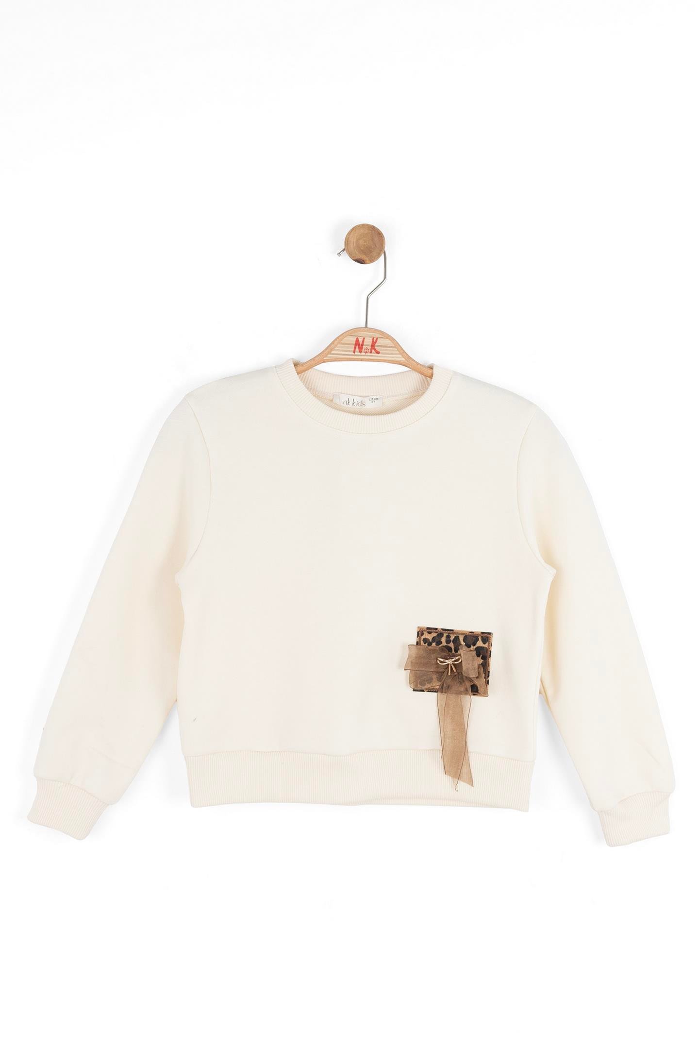 Nk Kız Çocuk Kurdela Detaylı Sweatshirt 4-8 Yaş Krem